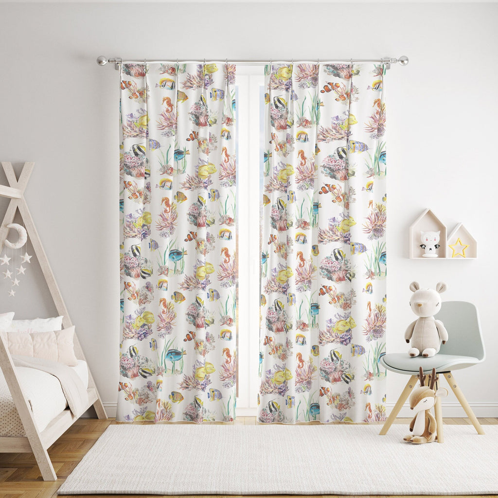 Coral Reef and Tropical Fish Cotton Curtain Fabric