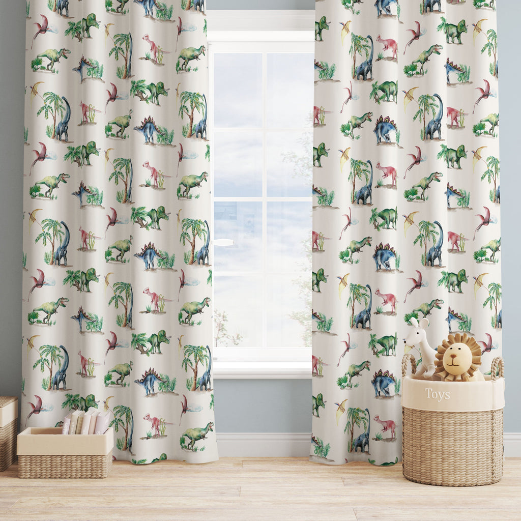 Painted Dinosaurs Children's Cotton Curtain Fabric