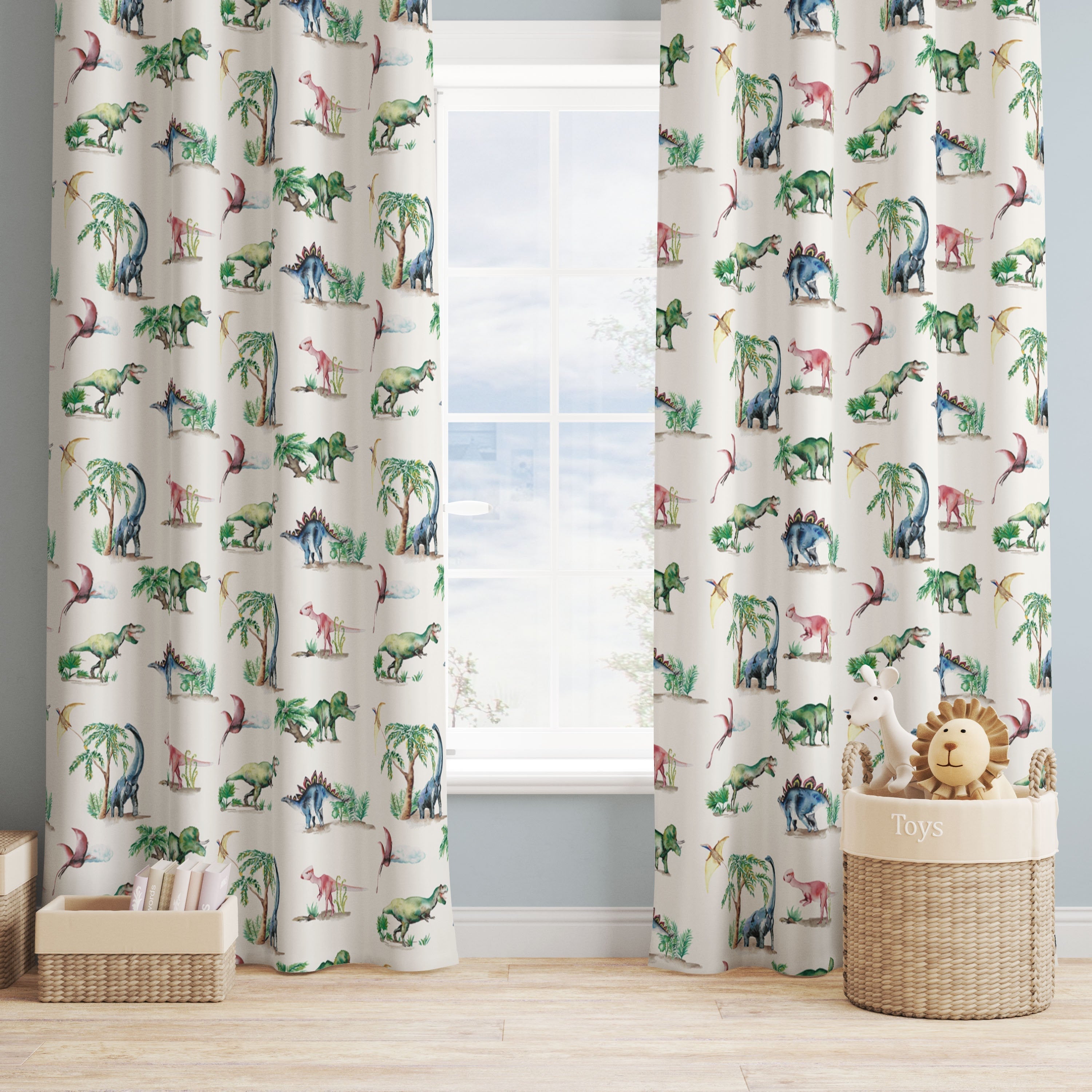 Painted Dinosaurs Children's Cotton Curtain Fabric