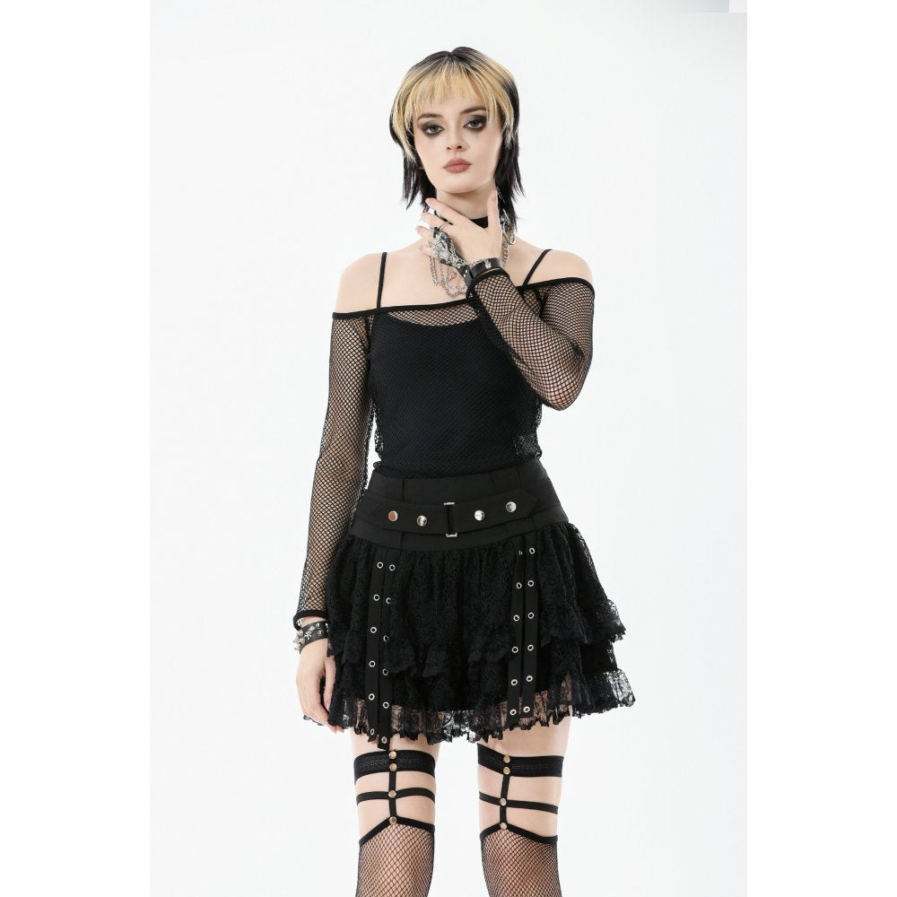 Dark in Love Lyra Fishnet Off-Shoulder Gothic Mesh Top