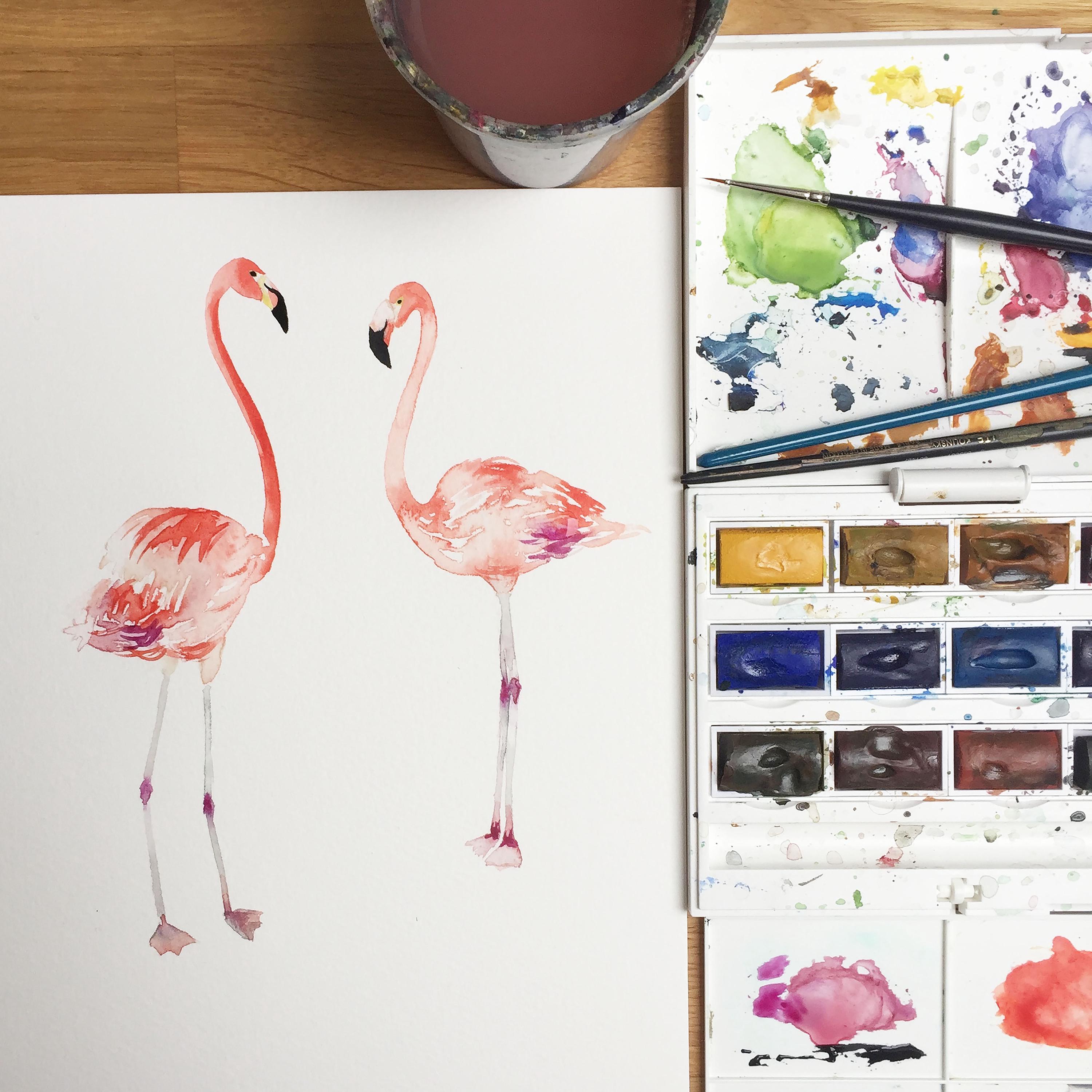 Personalised Watercolour Flamingo Art Print – Custom Nursery or Kids Room Decor, A3/A4/A5 Sizes