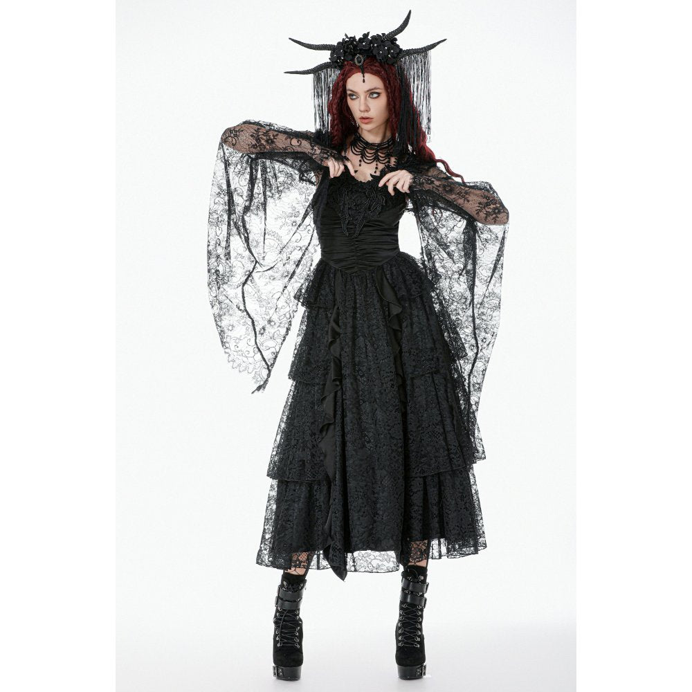 Dark In Love Gothic Deep-V Lace Bell Sleeve Cape