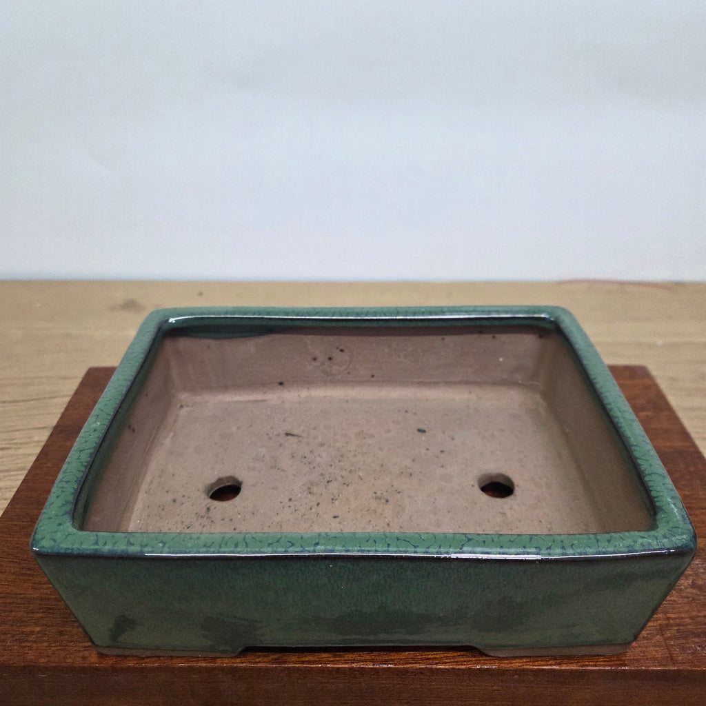 25cm Glazed Bonsai Pot | Rectangle | 25cm x 18cm x 9cm | Dark Green