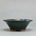 12cm Glazed Bonsai Pot | Round | 12cm x 5cm | Dark Green