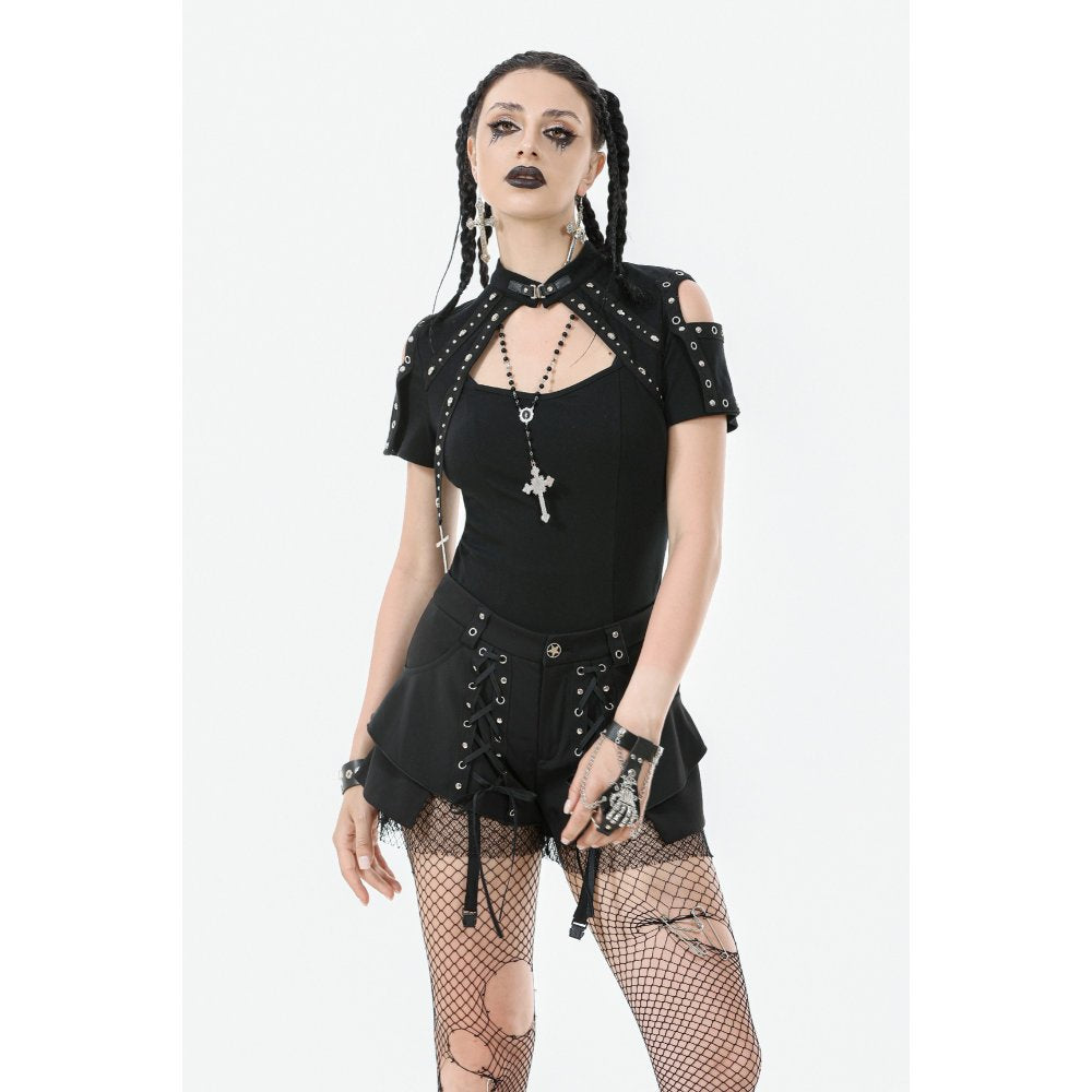 Dark in Love Seraphine Lace Off-Shoulder Goth Top in Black