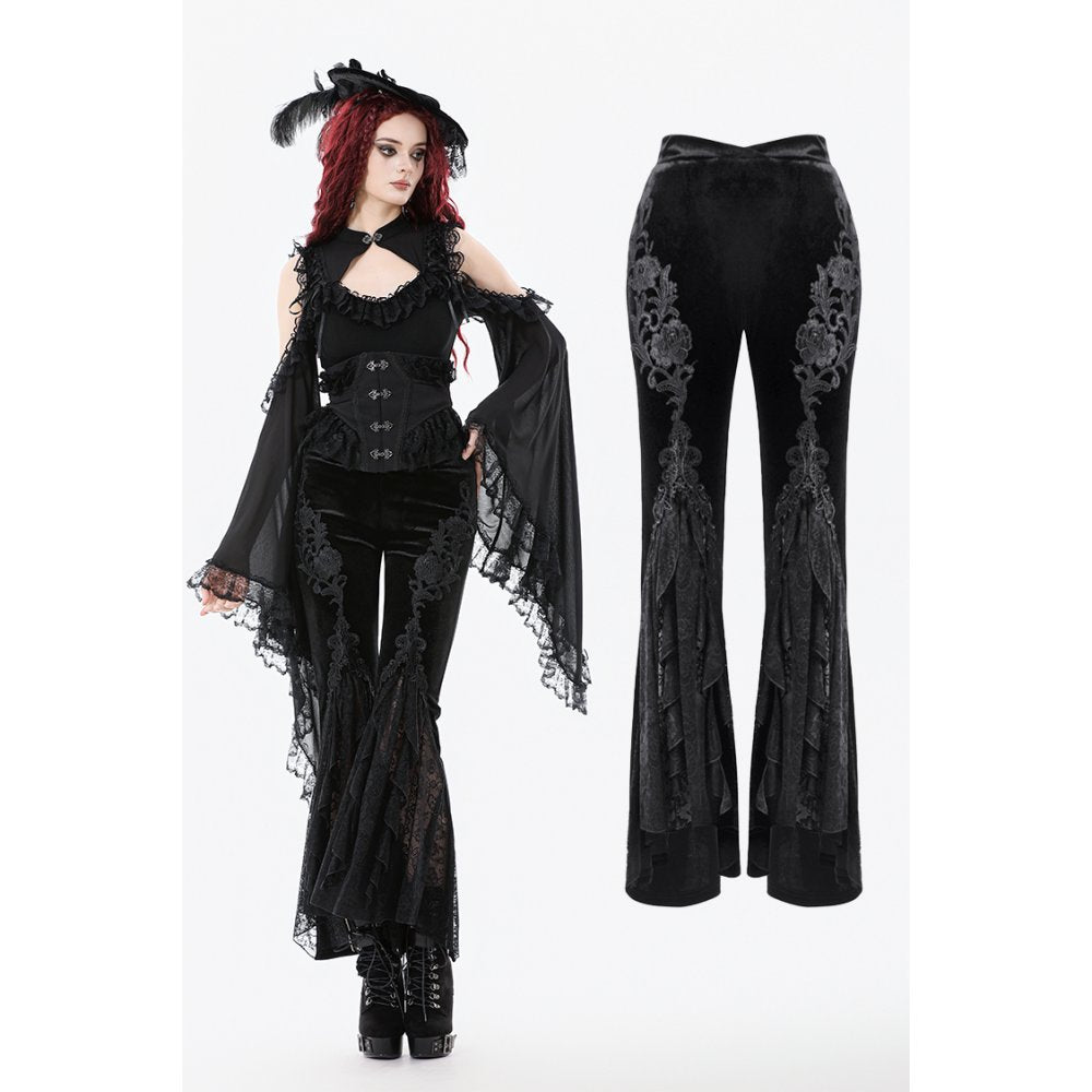 Dark in Love Erzebeth Velvet Lace Flare Trousers - Size UK 16 Left Only!
