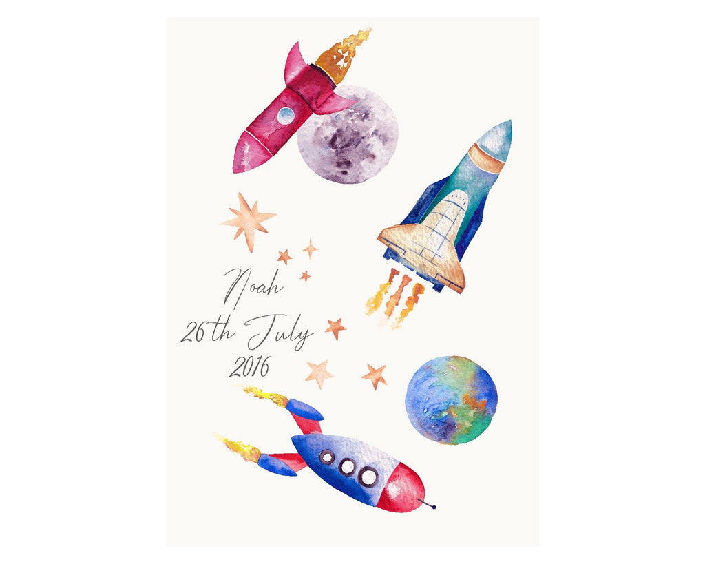 Personalised Watercolour Space Rockets Print