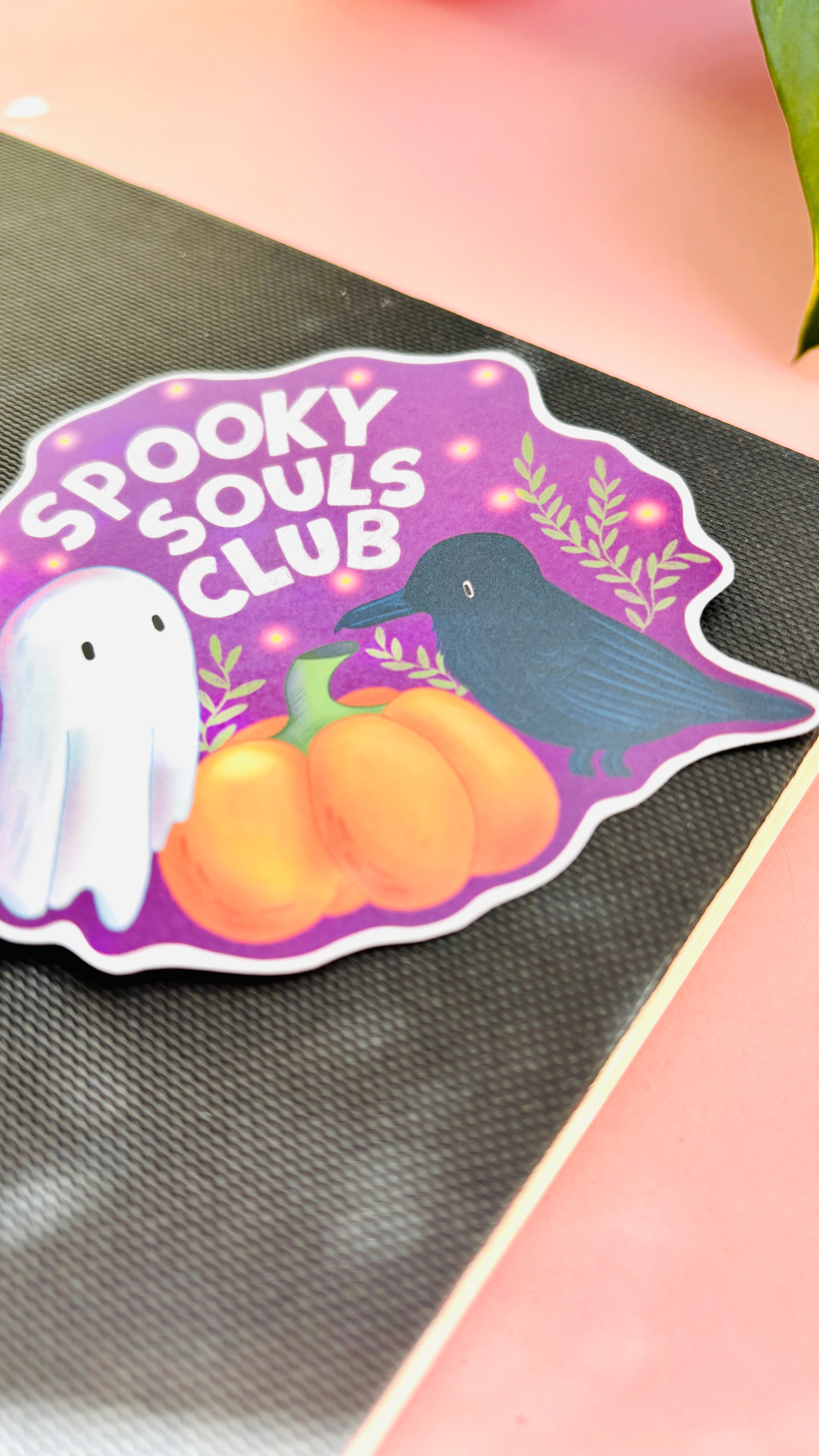 Spooky Souls Club Vinyl Sticker – Cute Ghost, Pumpkin & Raven Halloween Sticker