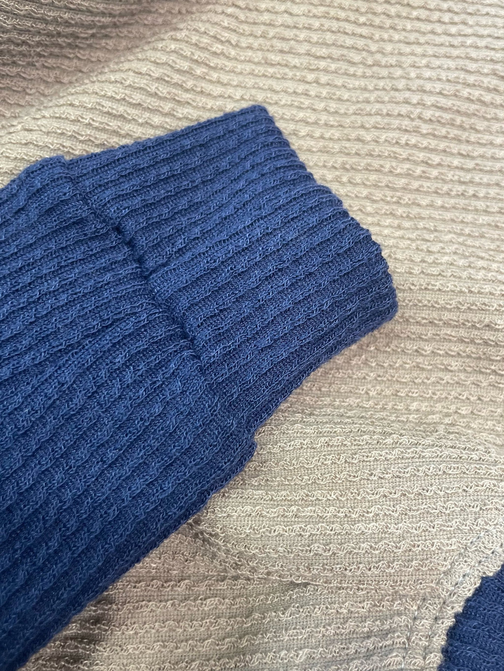 Puppy Ribbed Jersey Suit - Camel & Navy
