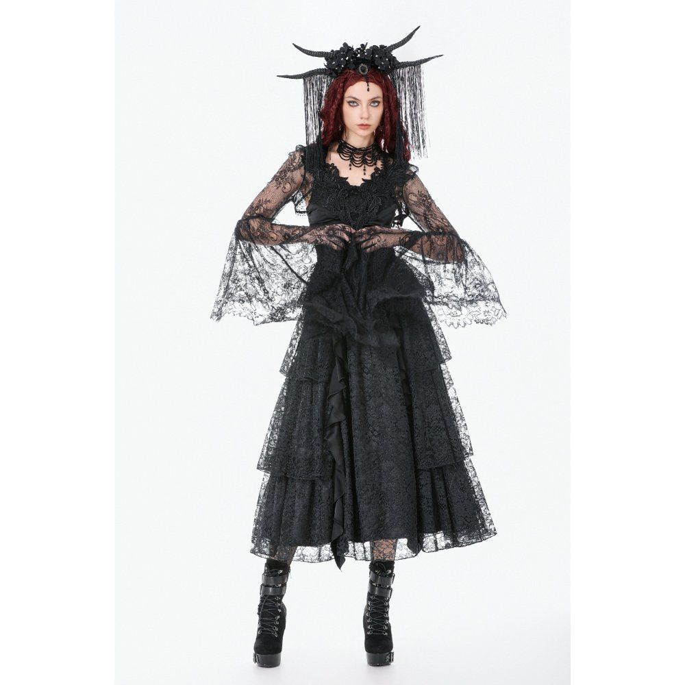 Dark In Love Gothic Deep-V Lace Bell Sleeve Cape