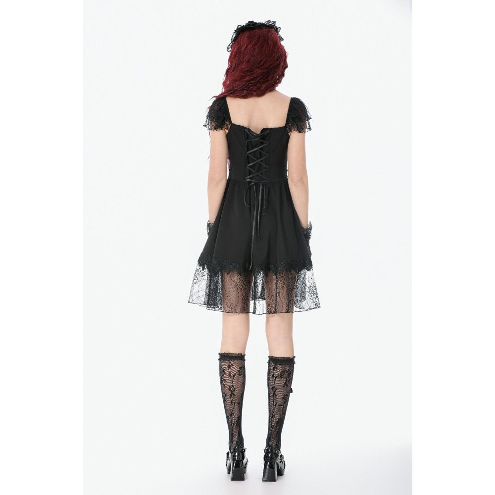 Dark in Love Black Gothic Sweet Bow Lace Lolita Dress