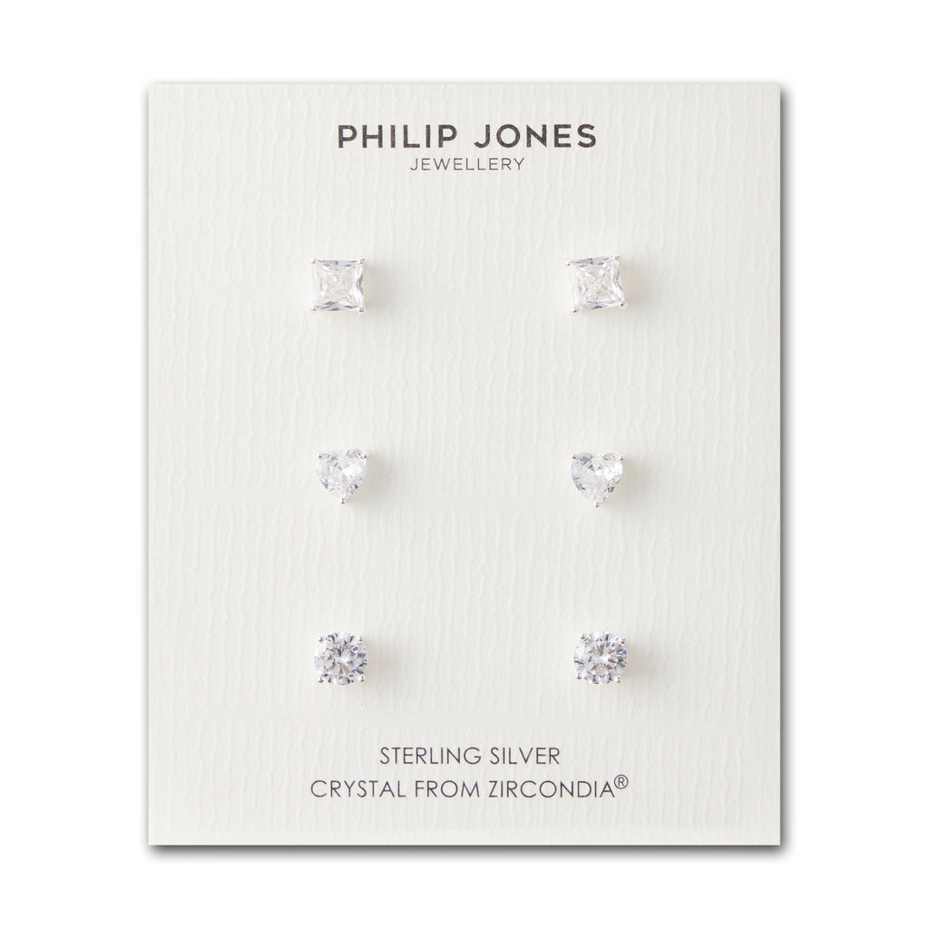 3 Pairs of Sterling Silver Shaped Earrings Created with Zircondia® Crystals