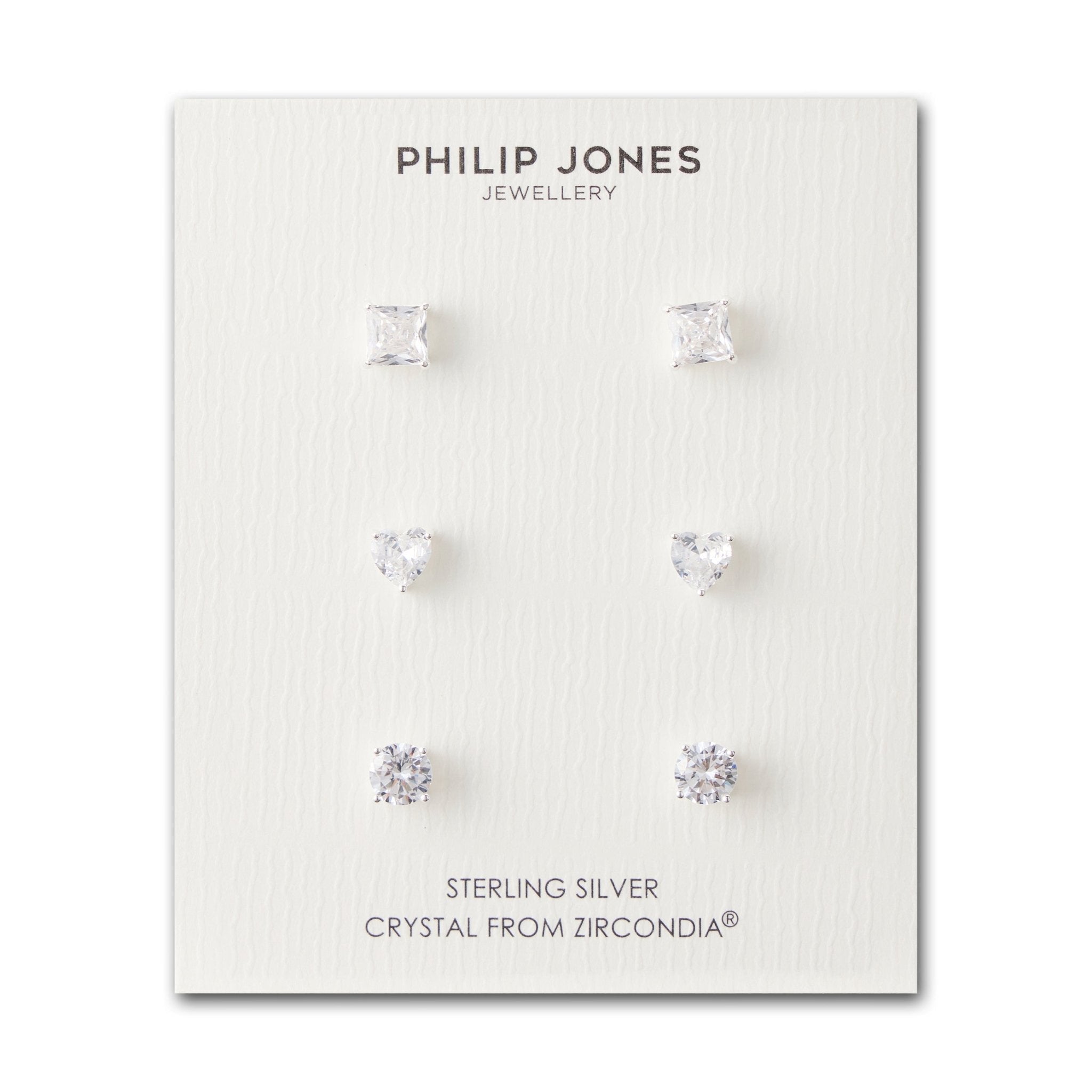 3 Pairs of Sterling Silver Shaped Earrings Created with Zircondia® Crystals