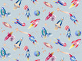 Space Rockets - Printed Cotton Children's Fabric for curtains, blinds and cushions