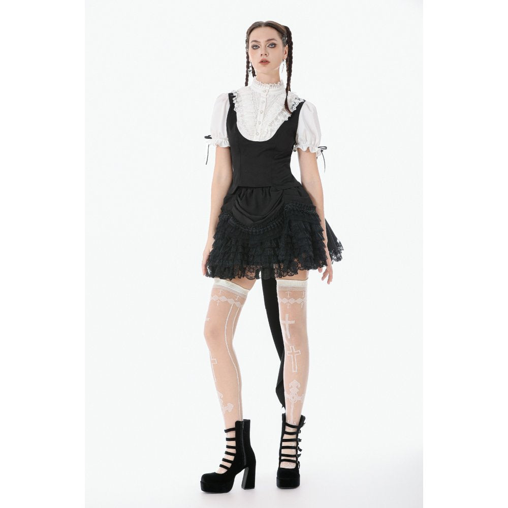 Dark in Love Court-Style Black & White Lace Blouse