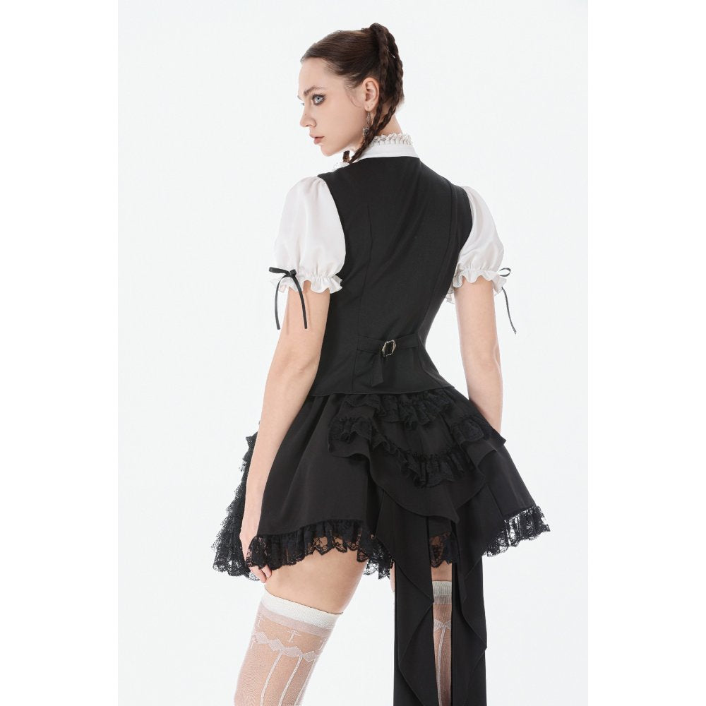 Dark in Love Court-Style Black & White Lace Blouse