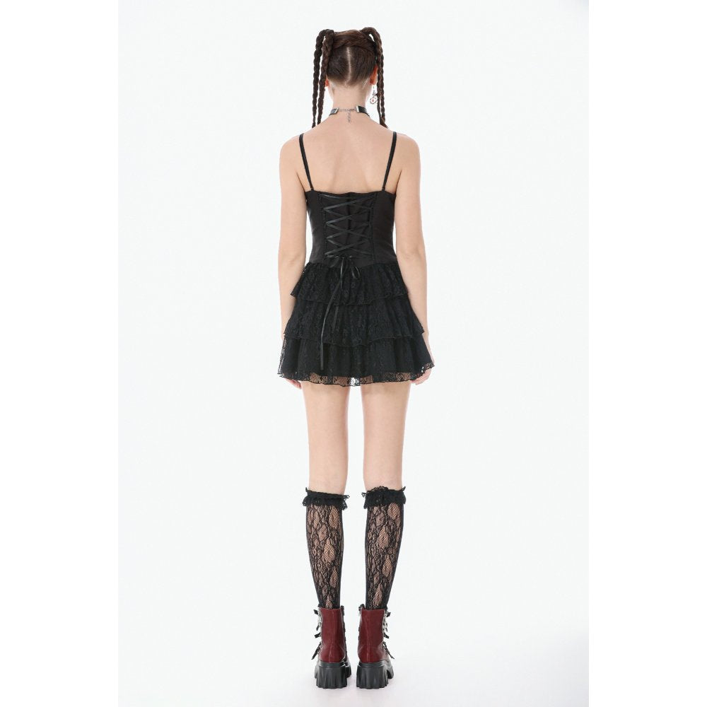 Dark in Love Crimson Shadow Layered Lace Cake Dress