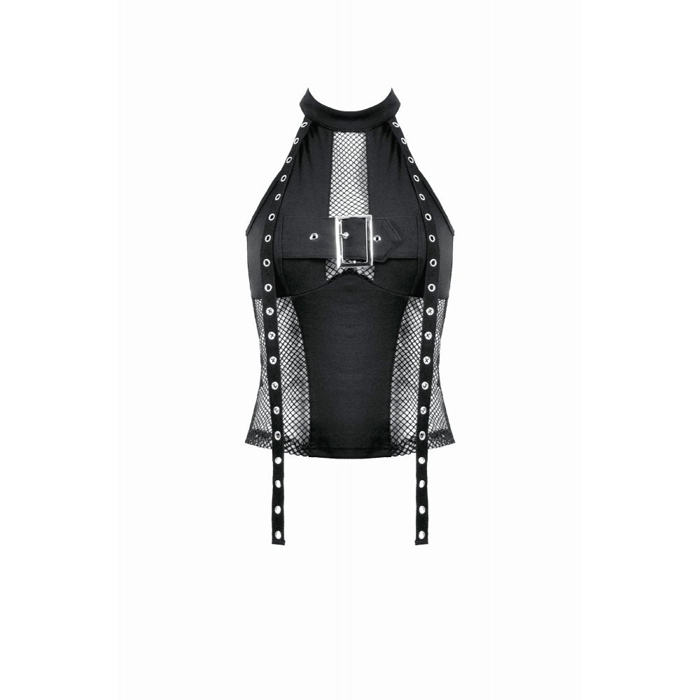 Dark in Love Gothic Mesh Panel Buckle Top