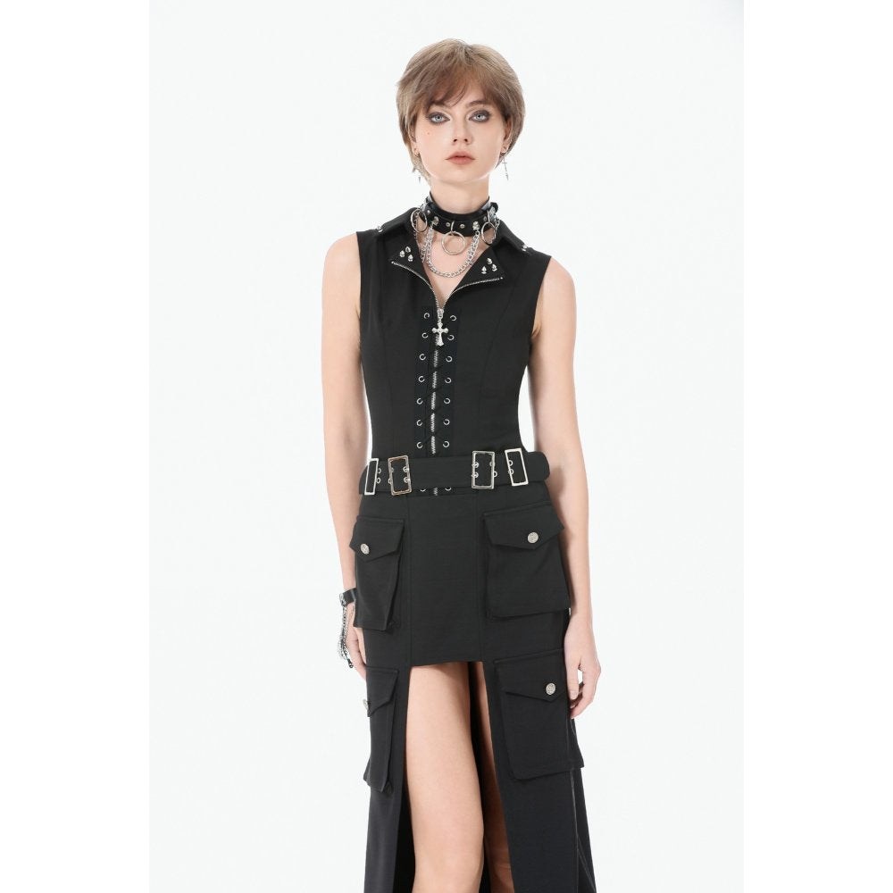 Dark in Love Punk Studded Lace-Up Vest - Alternative Top in Black