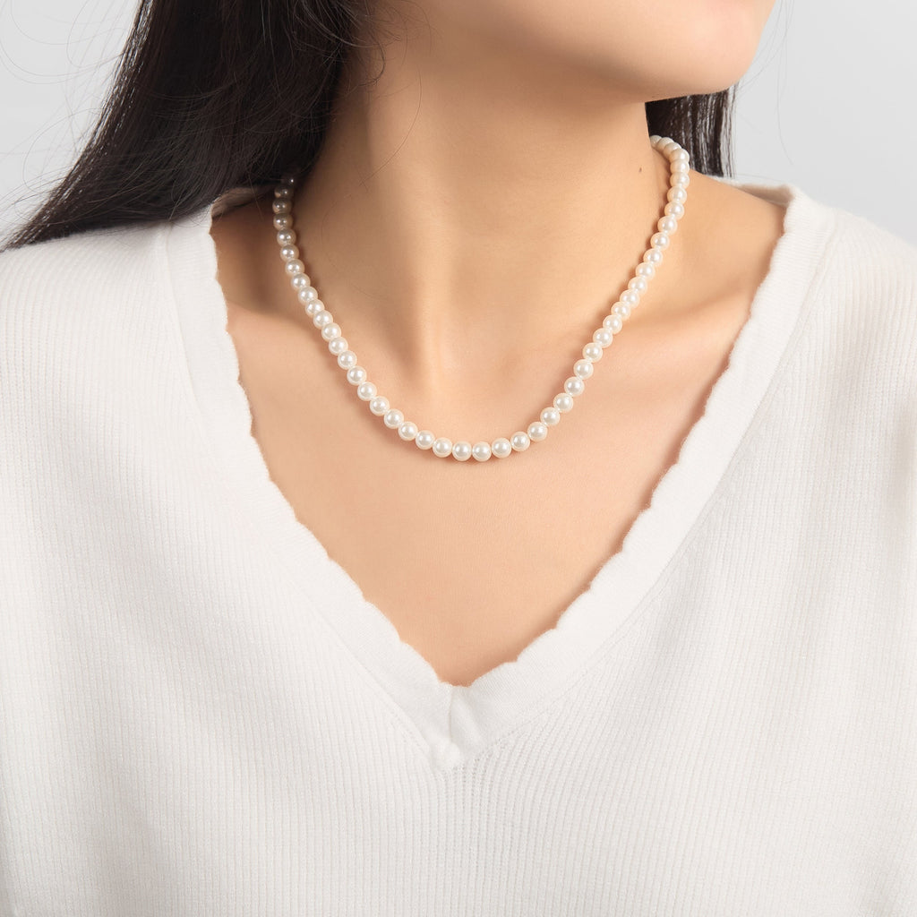 White Pearl Strand Choker Necklace