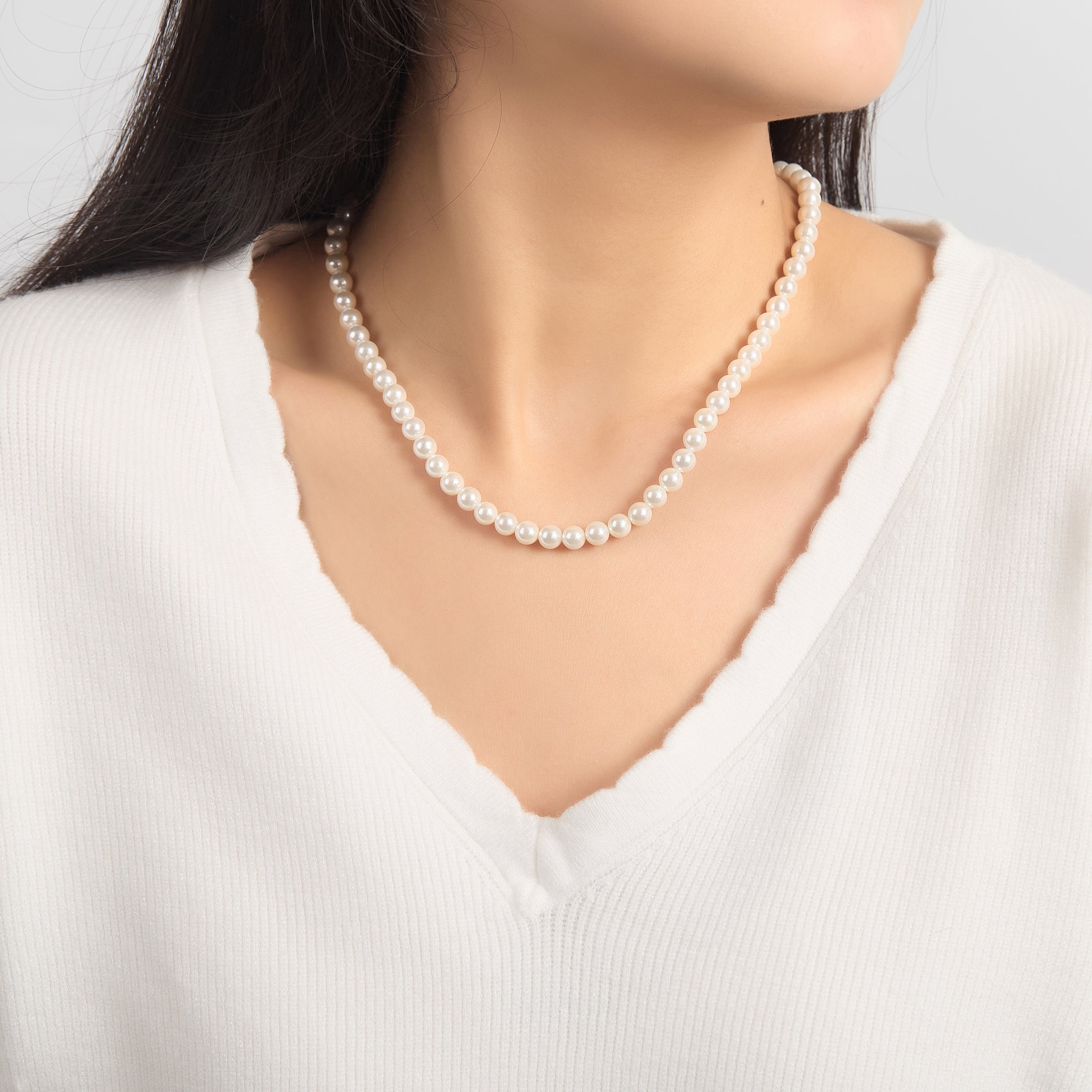 White Pearl Strand Choker Necklace