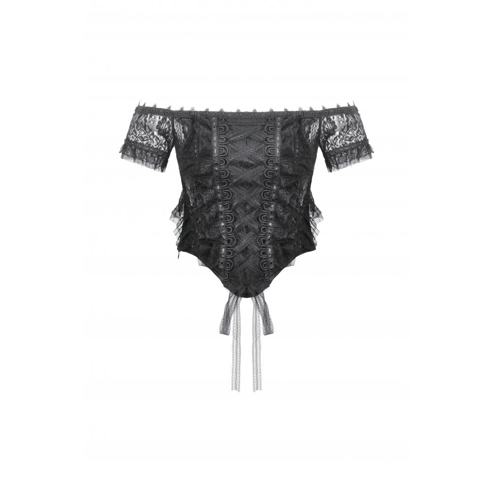Dark in Love Ophelia Lace Off-Shoulder Gothic Top in Black