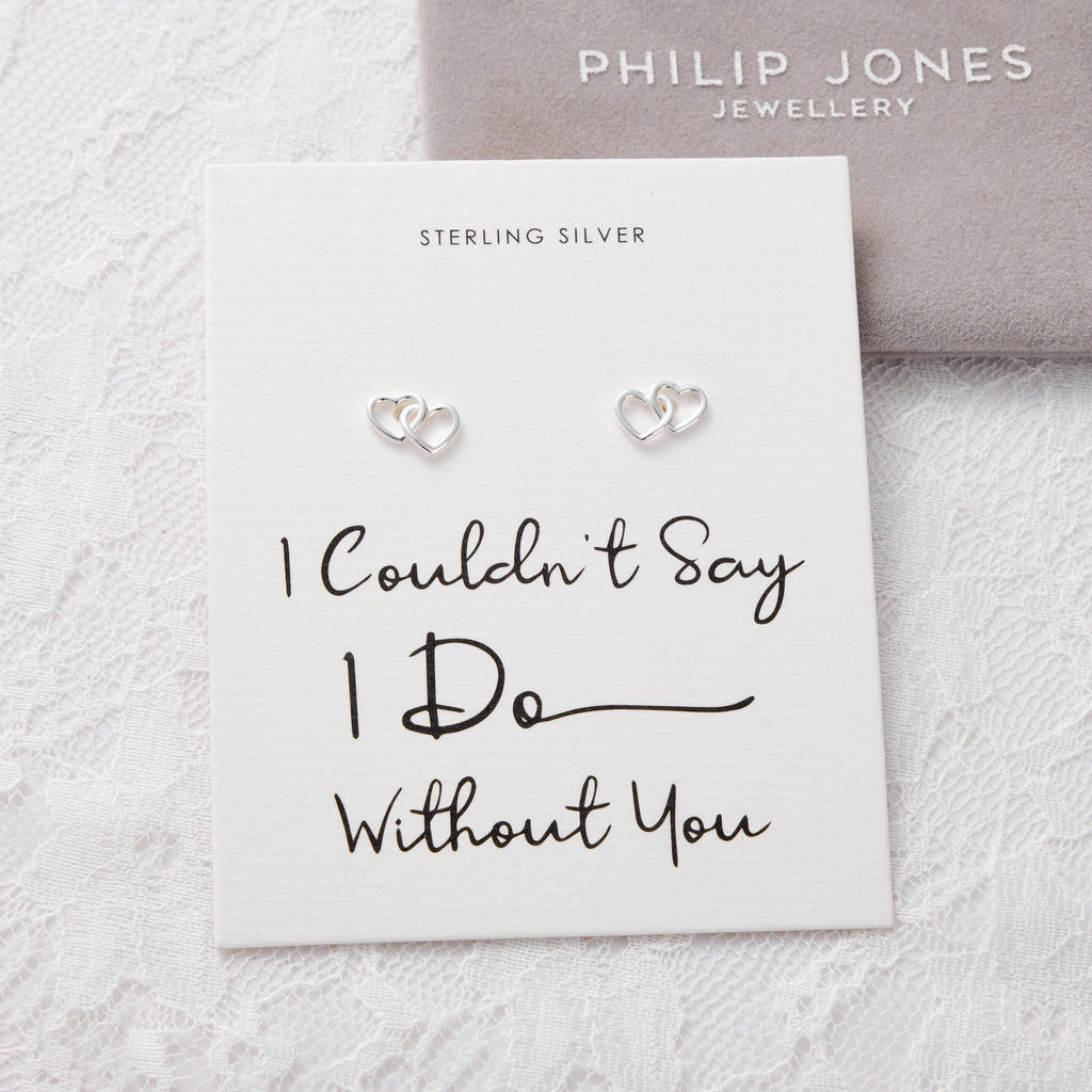Sterling Silver I Couldn't Say I Do Without You Bridal Heart Link Earrings