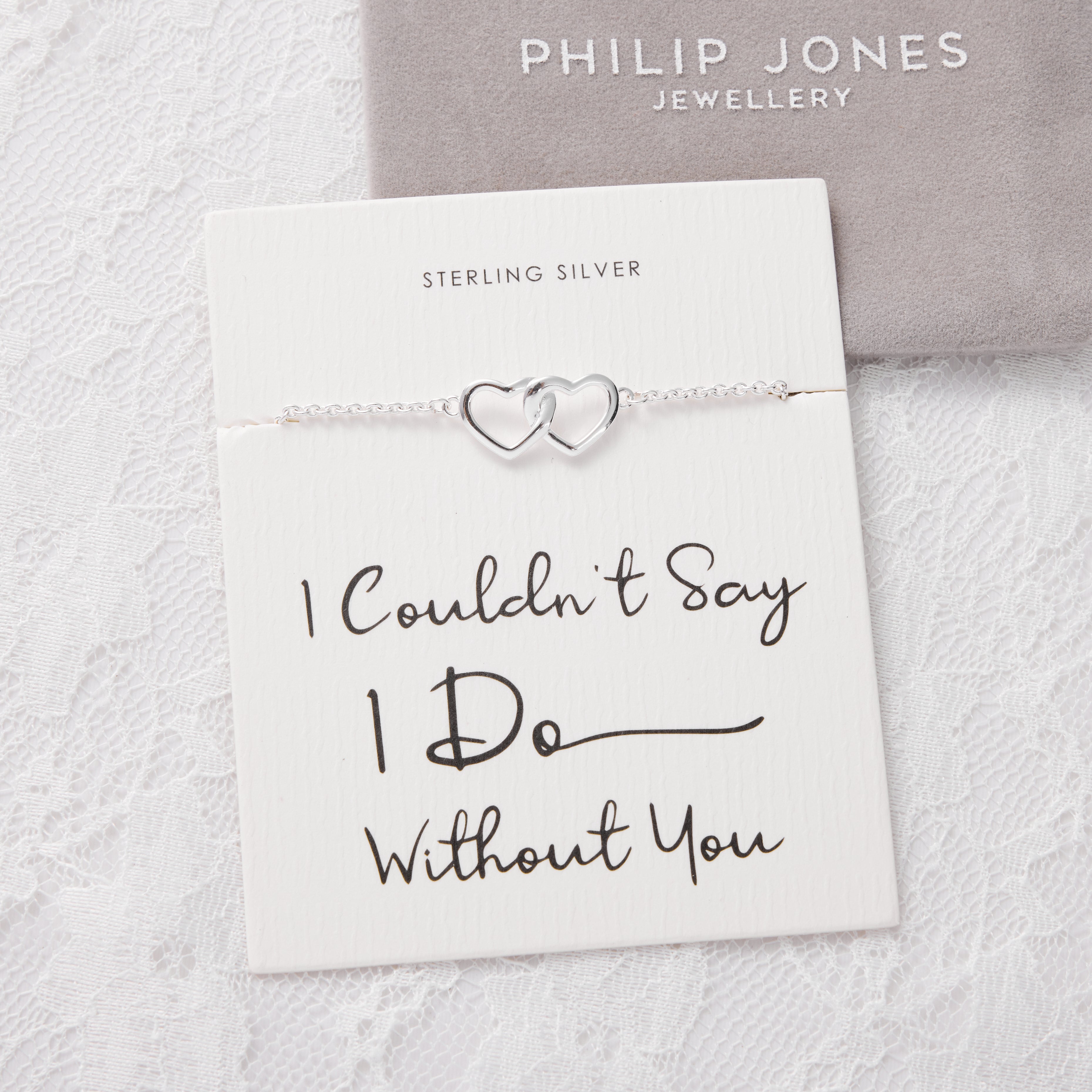Sterling Silver I Couldn't Say I Do Without You Bridal Heart Link Bracelet