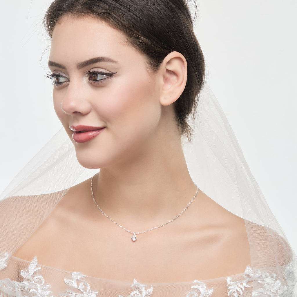 Sterling Silver I Couldn't Say I Do Without You Bridal Solitaire Crystal Necklace