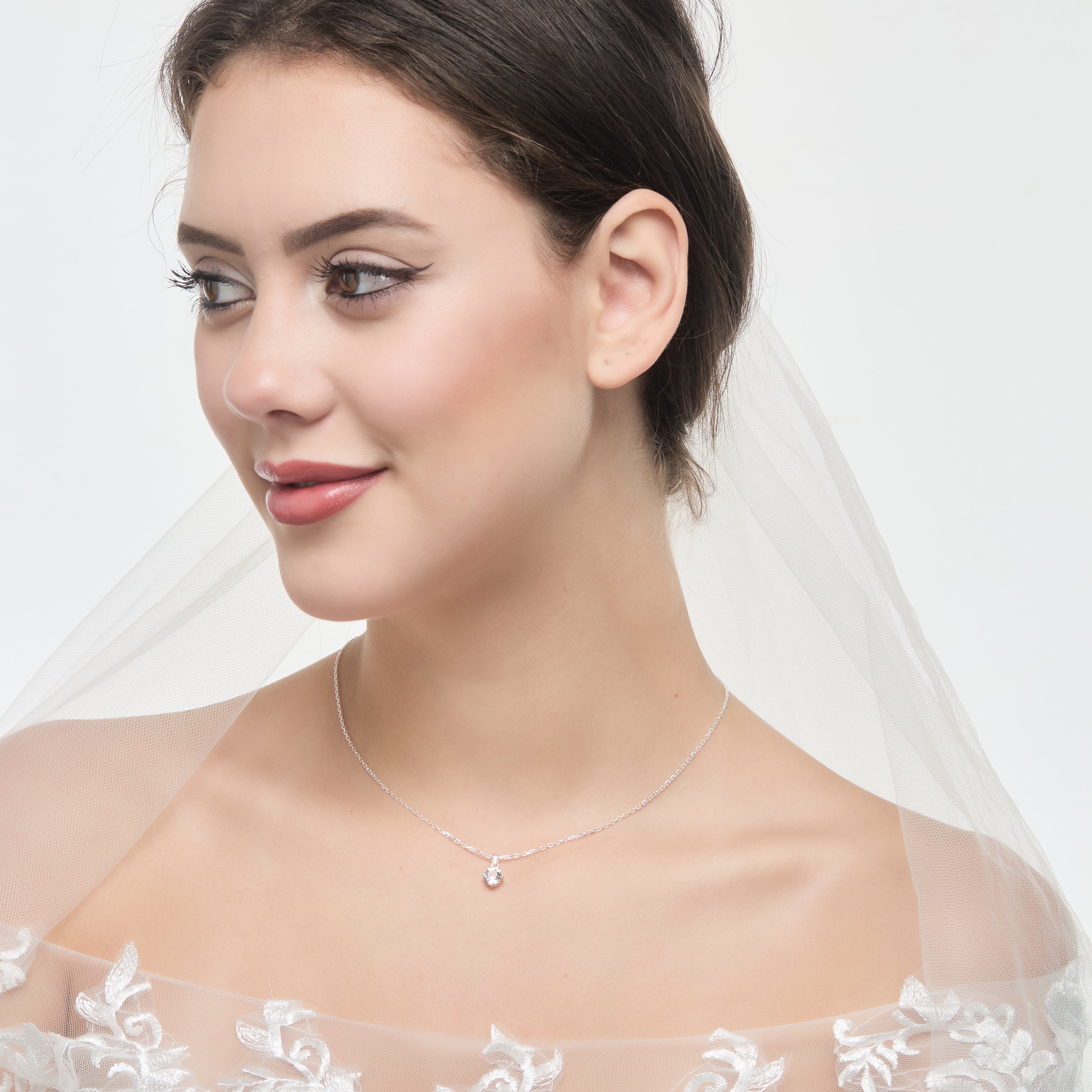 Sterling Silver I Couldn't Say I Do Without You Bridal Solitaire Crystal Necklace