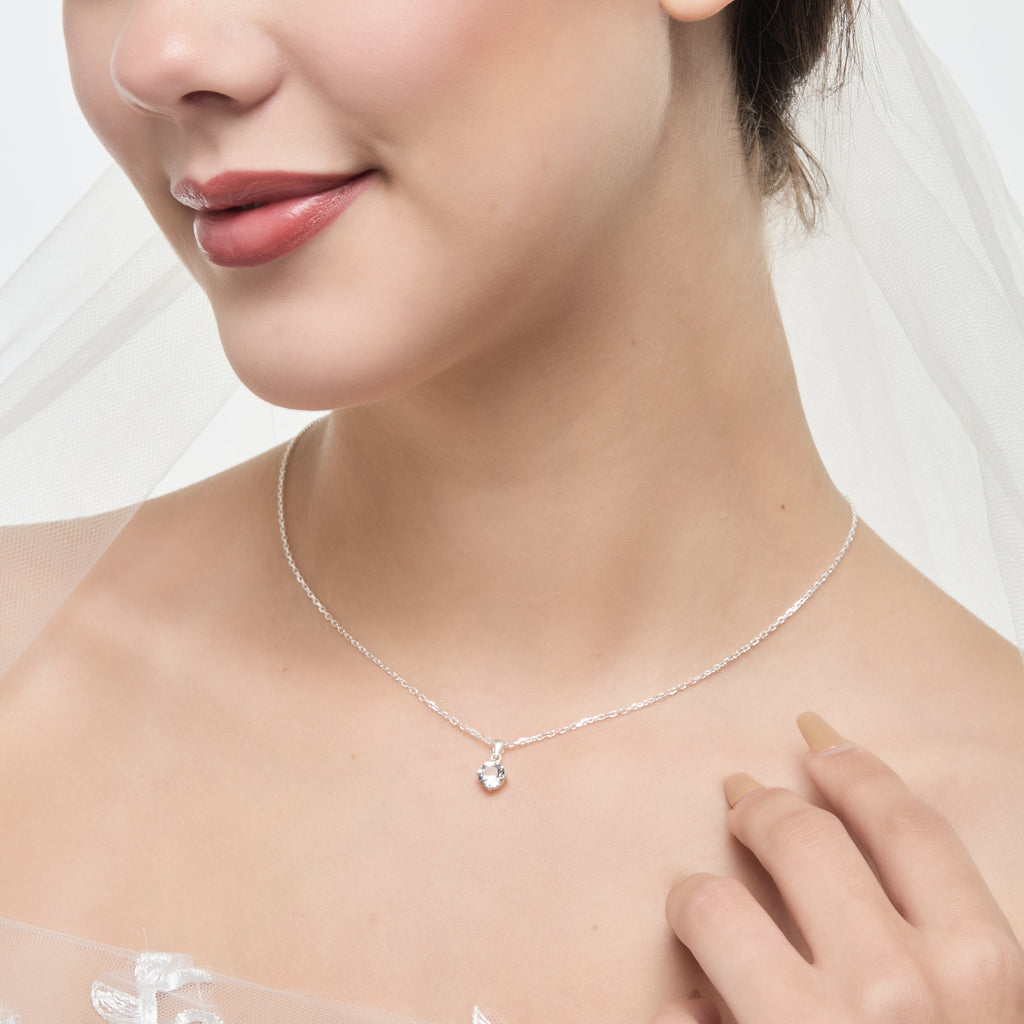 Sterling Silver I Couldn't Say I Do Without You Bridal Solitaire Crystal Necklace