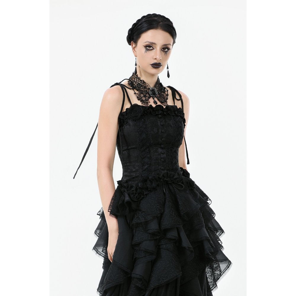 Dark in Love Selene Ruffled Floral Jacquard Corset Top - Size UK 16 Left Only!