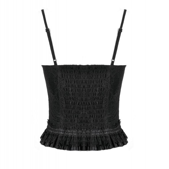 Dark in Love Black Lace Court Lace-Up Camisole