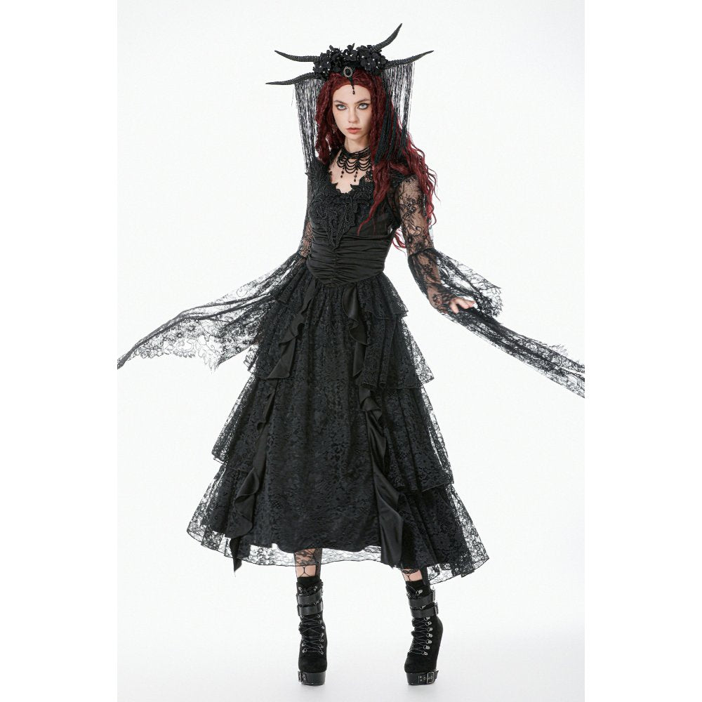 Dark In Love Gothic Deep-V Lace Bell Sleeve Cape