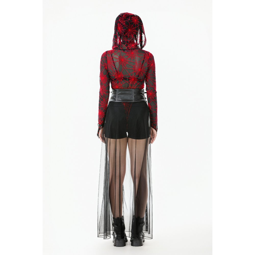 Dark in Love Gothic Sheer Mesh Maxi Skirt with PU Waist Corset - Size UK 8 Left Only!