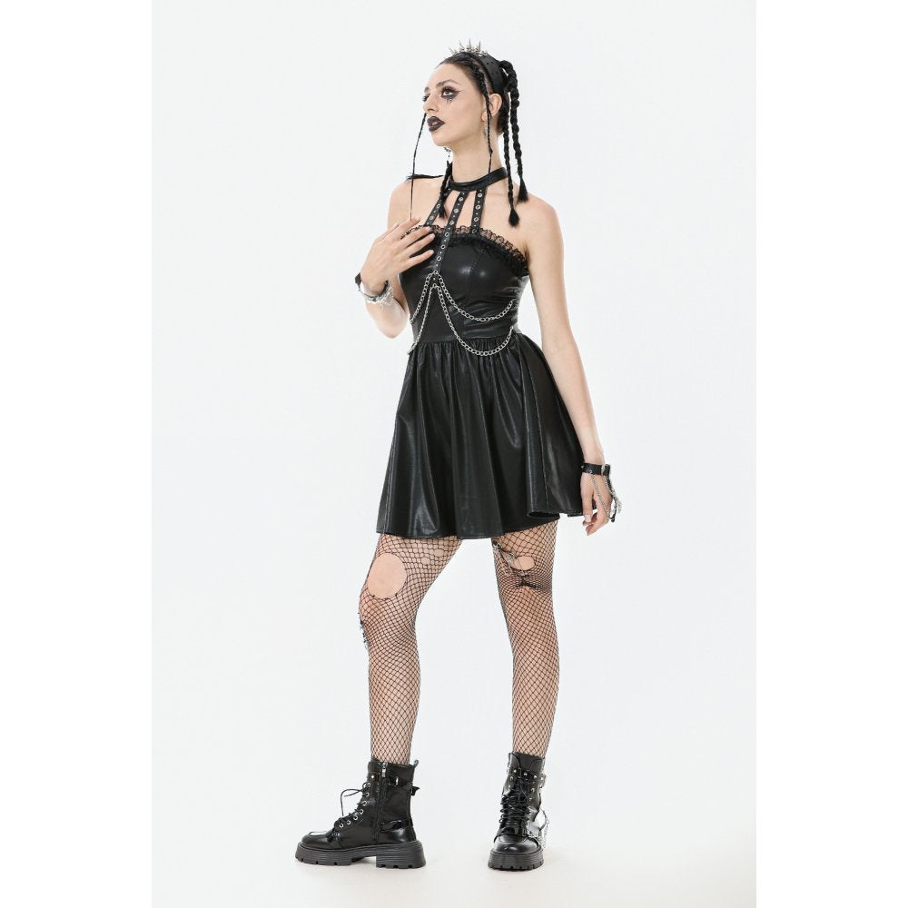 Dark in Love Harness Chain Faux Leather Mini Dress