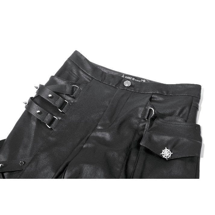 Dark in Love Punk Leather-Look Strap Detail Trousers