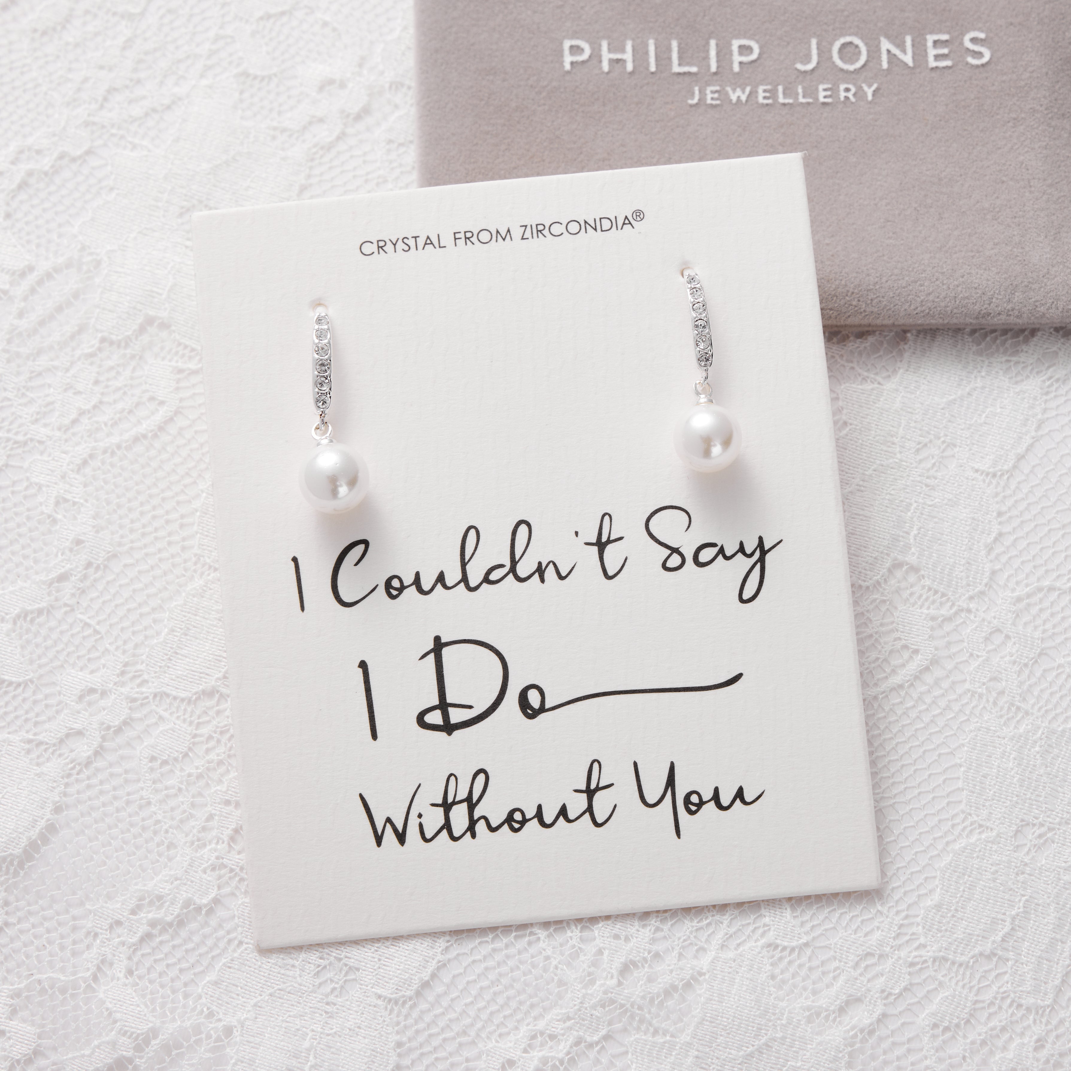 Silver Plated I Couldn't Say I Do Without You Pearl Drop Bridal Earrings Created with Zircondia® Crystals