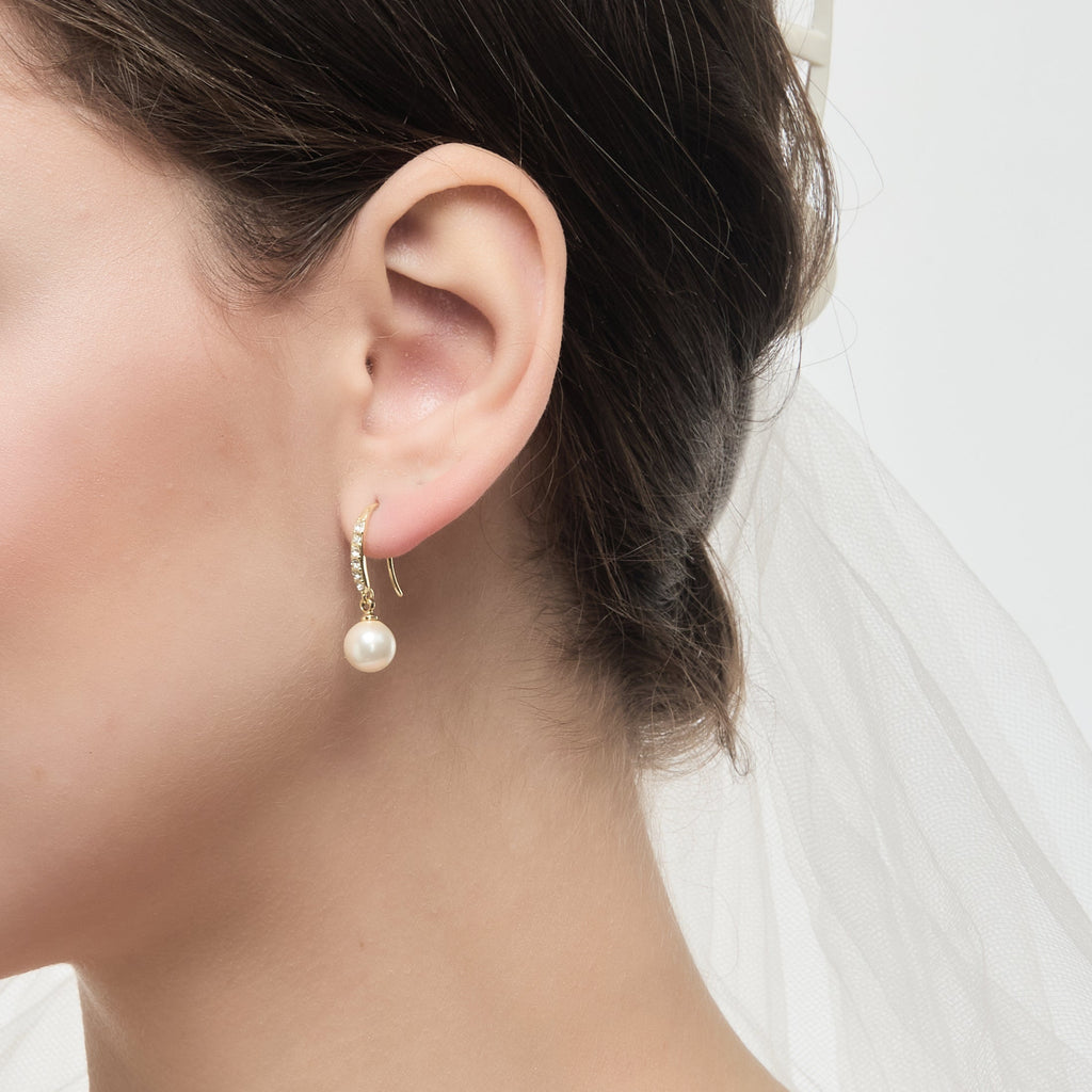 18k Gold Plated I Couldn't Say I Do Without You Pearl Drop Bridal Earrings Created with Zircondia® Crystals