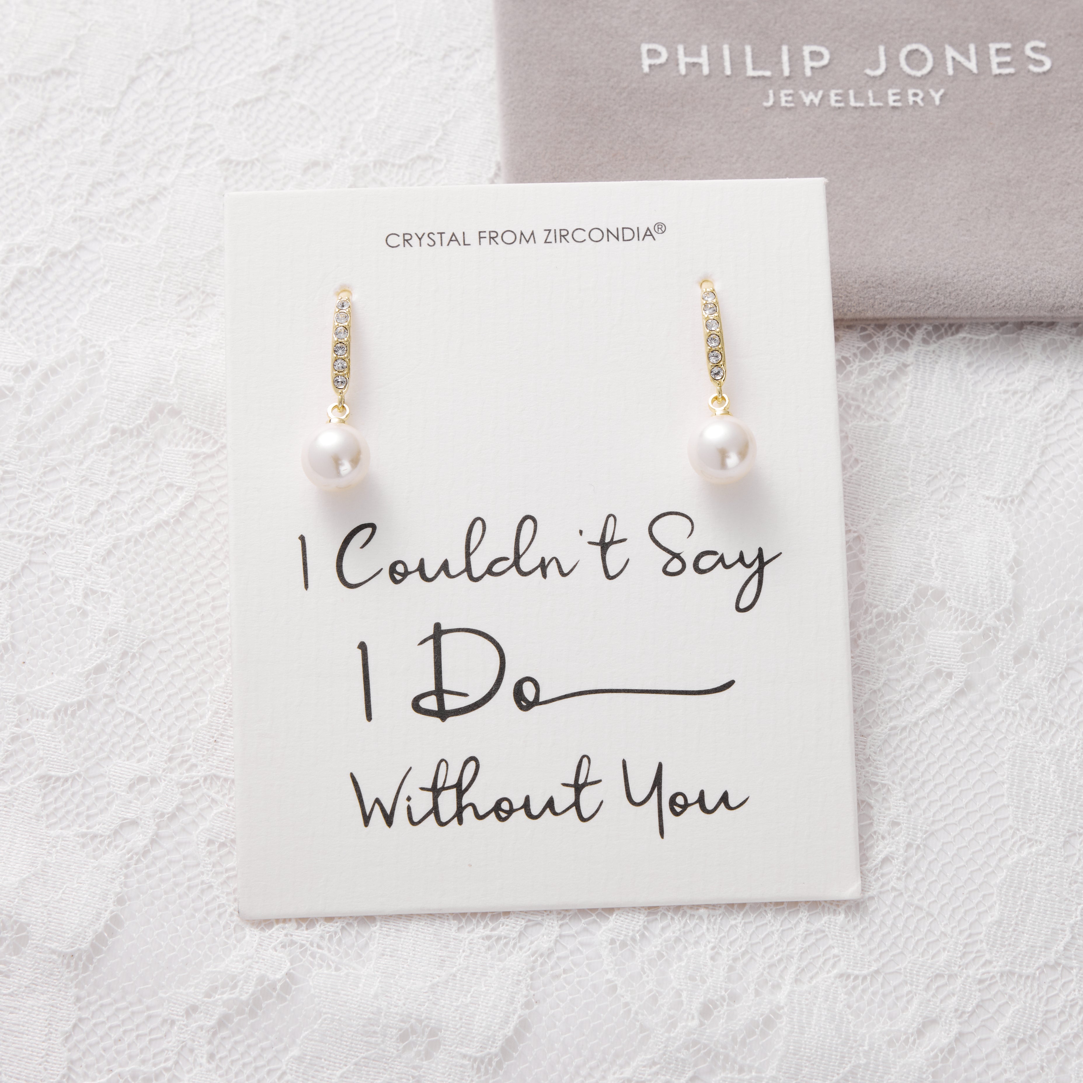 18k Gold Plated I Couldn't Say I Do Without You Pearl Drop Bridal Earrings Created with Zircondia® Crystals