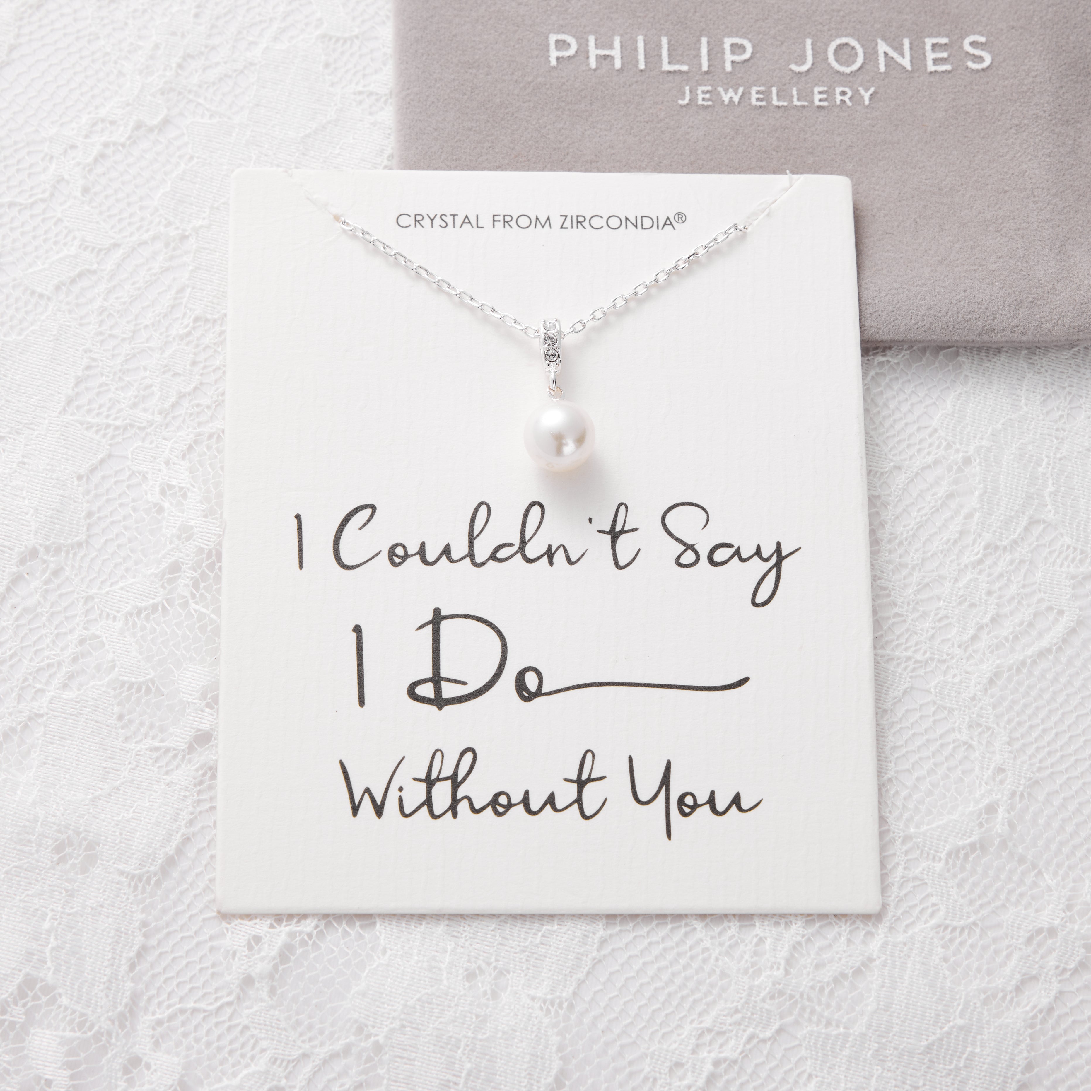 Silver Plated I Couldn't Say I Do Without You Pearl Drop Bridal Necklace Created with Zircondia® Crystals