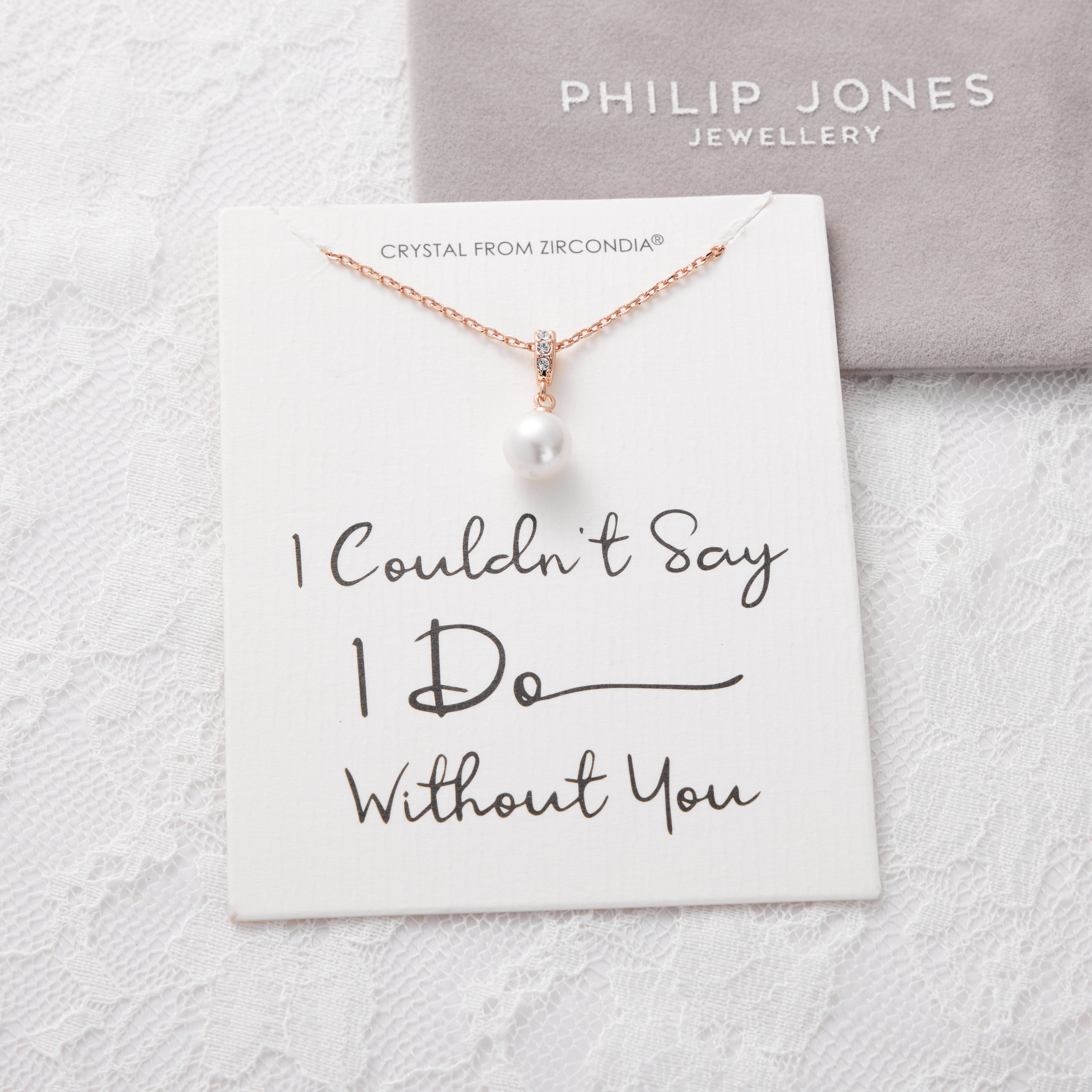 Rose Gold Plated I Couldn't Say I Do Without You Pearl Drop Bridal Necklace Created with Zircondia® Crystals