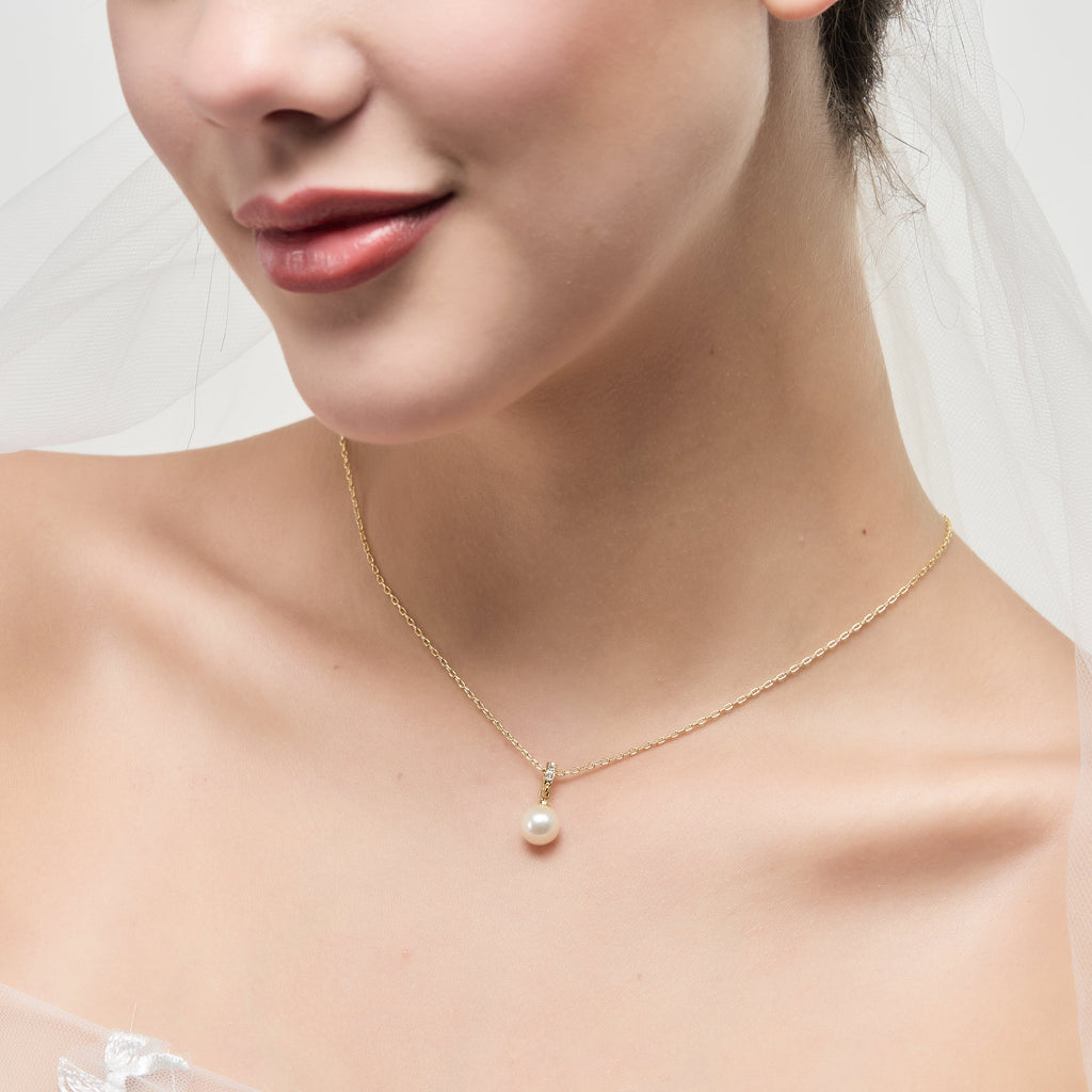 18k Gold Plated I Couldn't Say I Do Without You Pearl Drop Bridal Necklace Created with Zircondia® Crystals