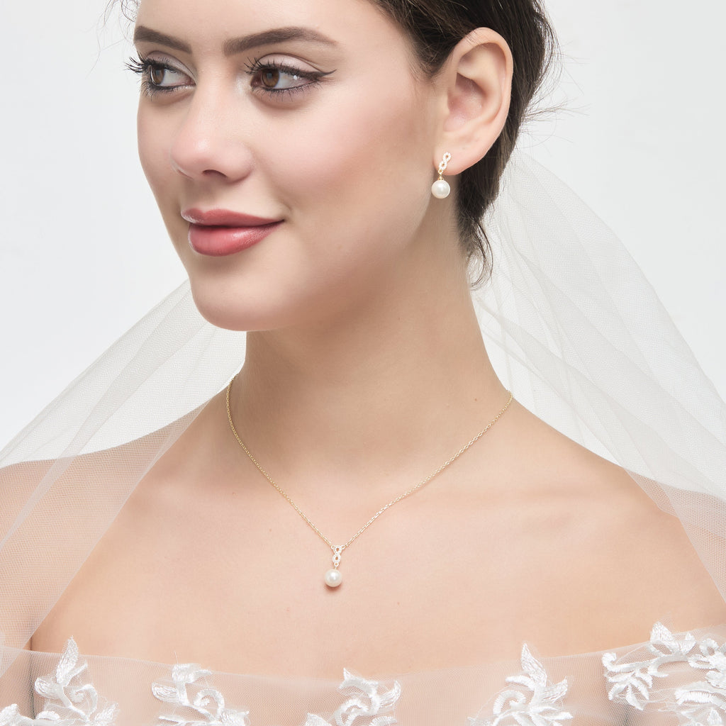 18k Gold Plated I Couldn't Say I Do Without You Infinity Pearl Drop Bridal Set with Zircondia® Crystals