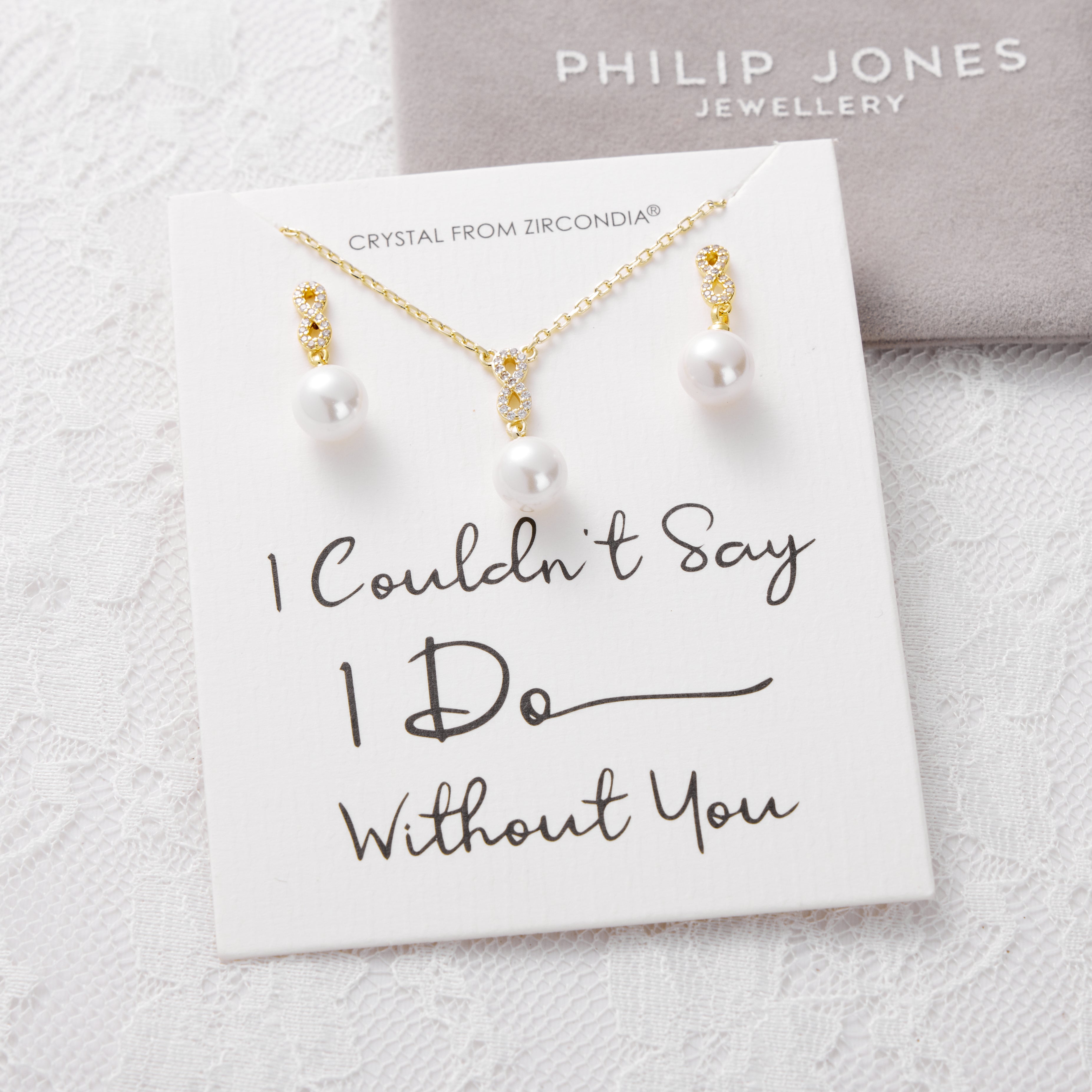 18k Gold Plated I Couldn't Say I Do Without You Infinity Pearl Drop Bridal Set with Zircondia® Crystals