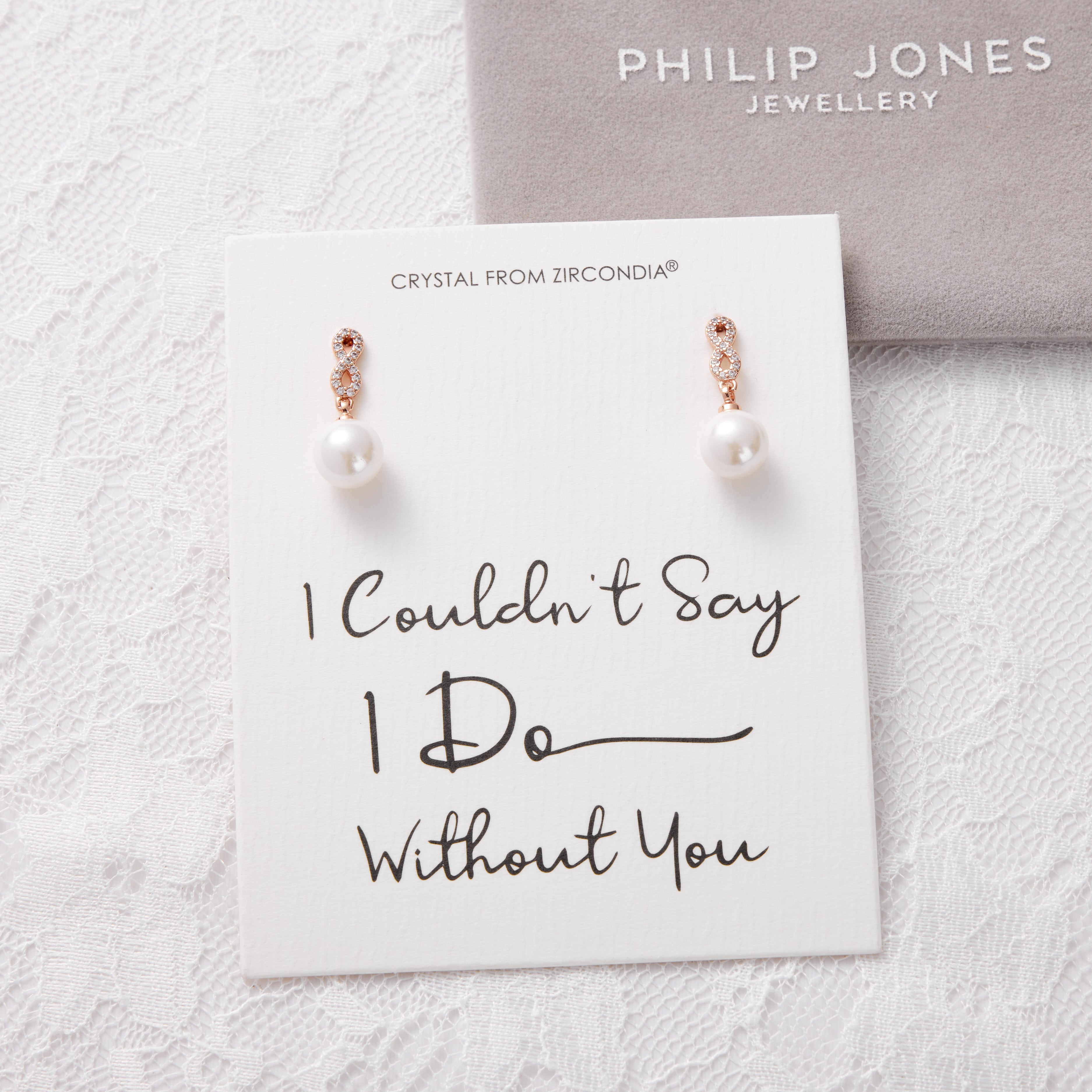 Rose Gold Plated I Couldn't Say I Do Without You Infinity Pearl Drop Bridal Earrings with Zircondia® Crystals