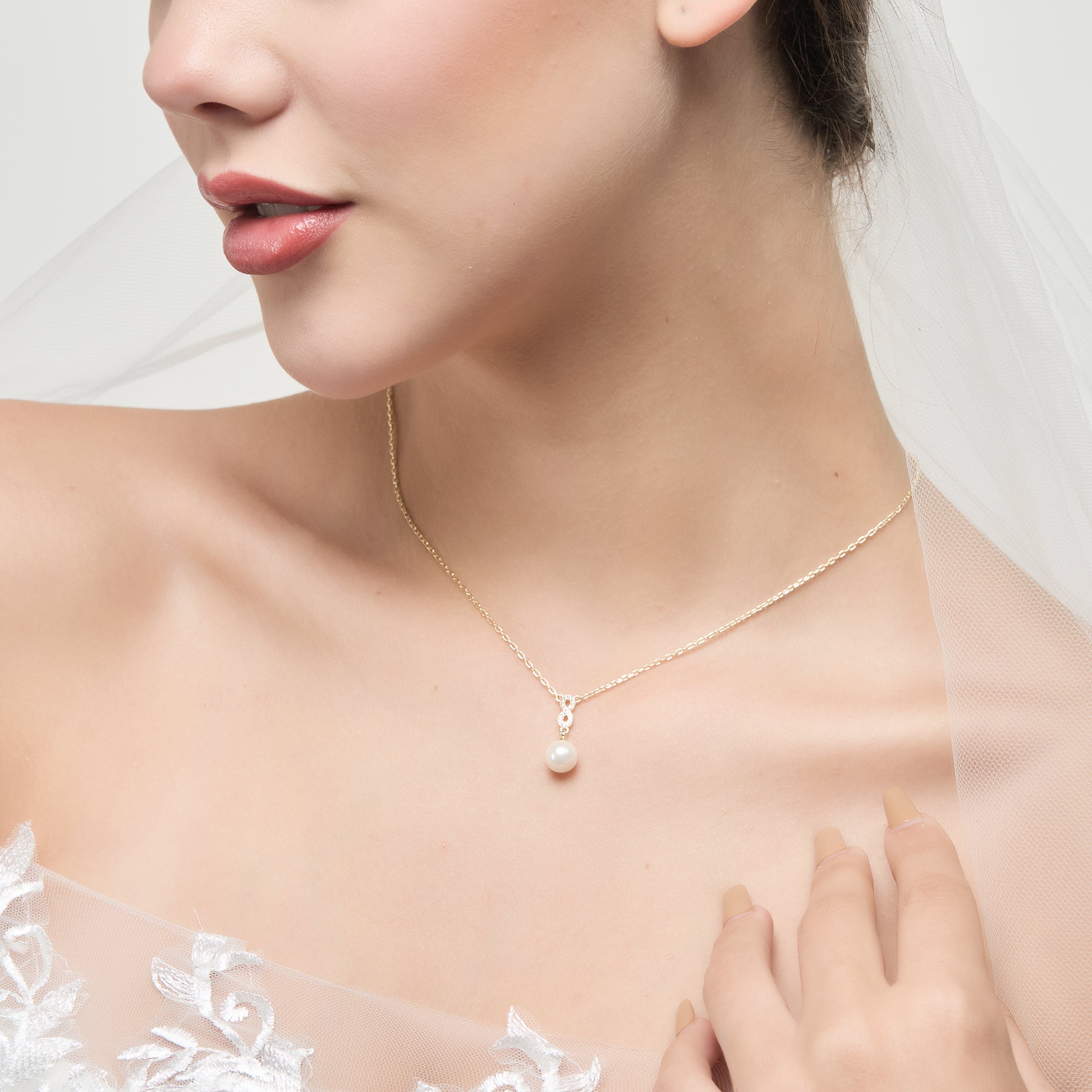 18k Gold Plated I Couldn't Say I Do Without You Infinity Pearl Bridal Drop Necklace with Zircondia® Crystals