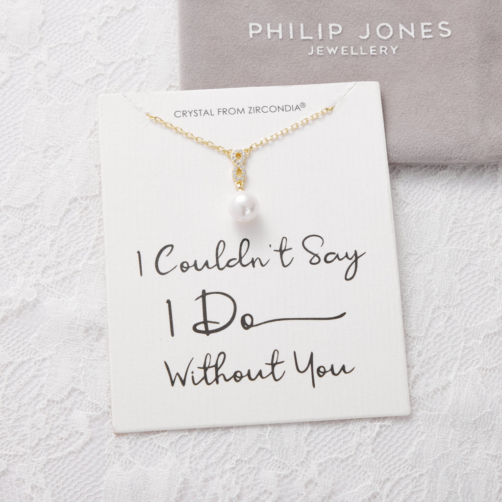 18k Gold Plated I Couldn't Say I Do Without You Infinity Pearl Bridal Drop Necklace with Zircondia® Crystals
