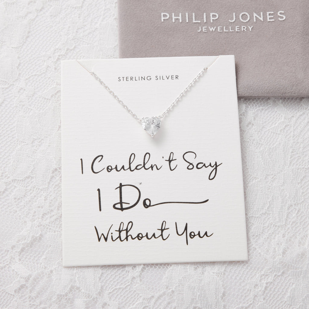 Sterling Silver I Couldn't Say I Do Without You Bridal Heart Solitaire Necklace with Zircondia® Crystals