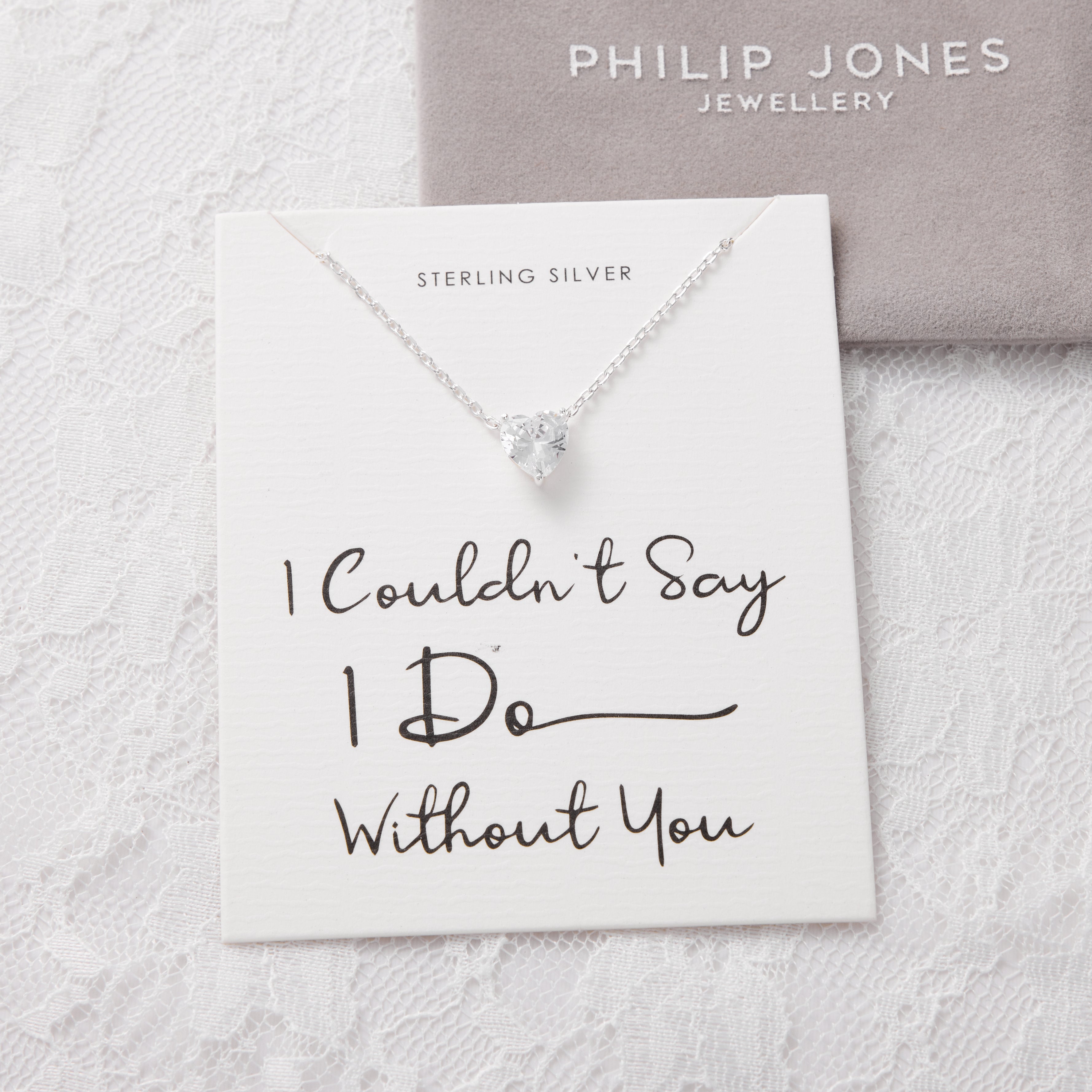 Sterling Silver I Couldn't Say I Do Without You Bridal Heart Solitaire Necklace with Zircondia® Crystals